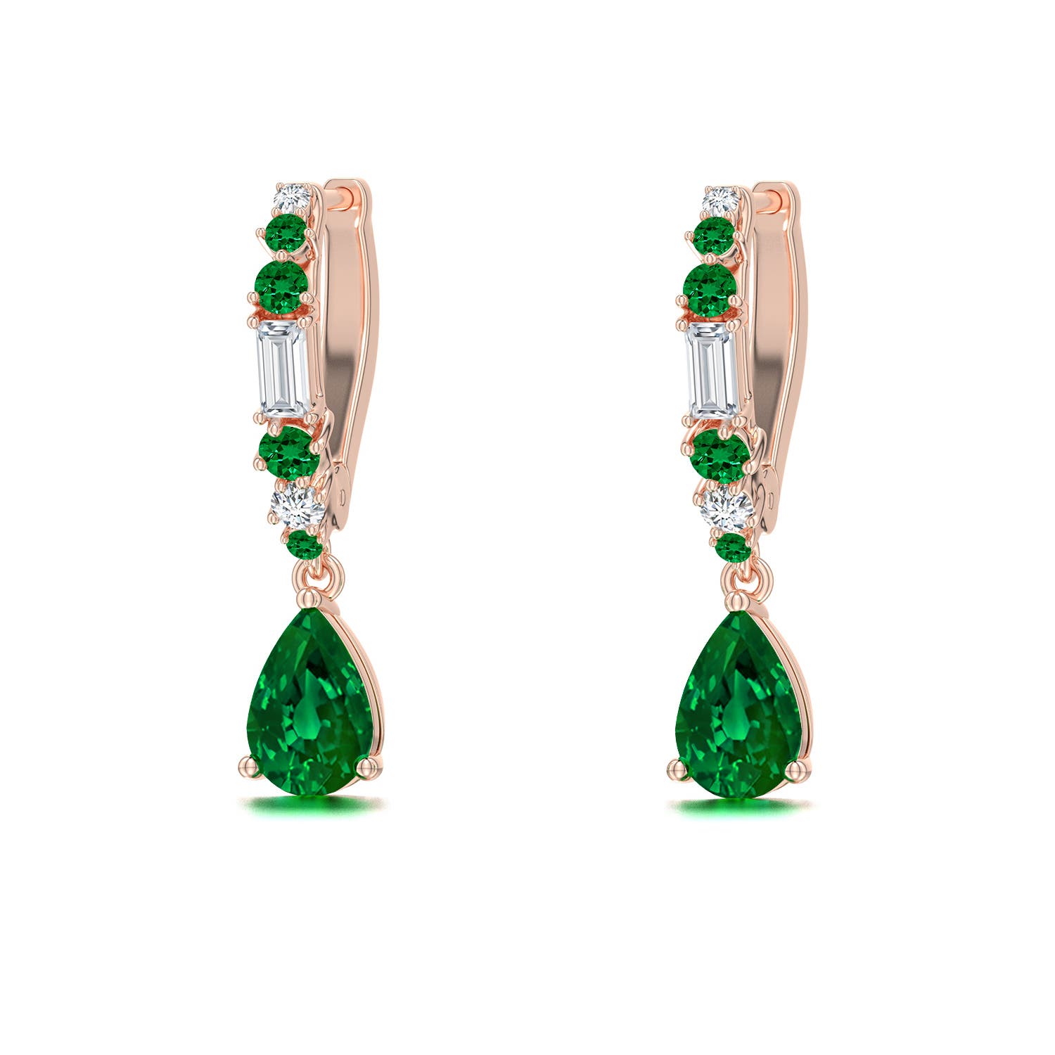 6x4mm Labgrown Pear Lab-Grown Emerald Hoop Drop Earrings with Accents in 18K Rose Gold - main