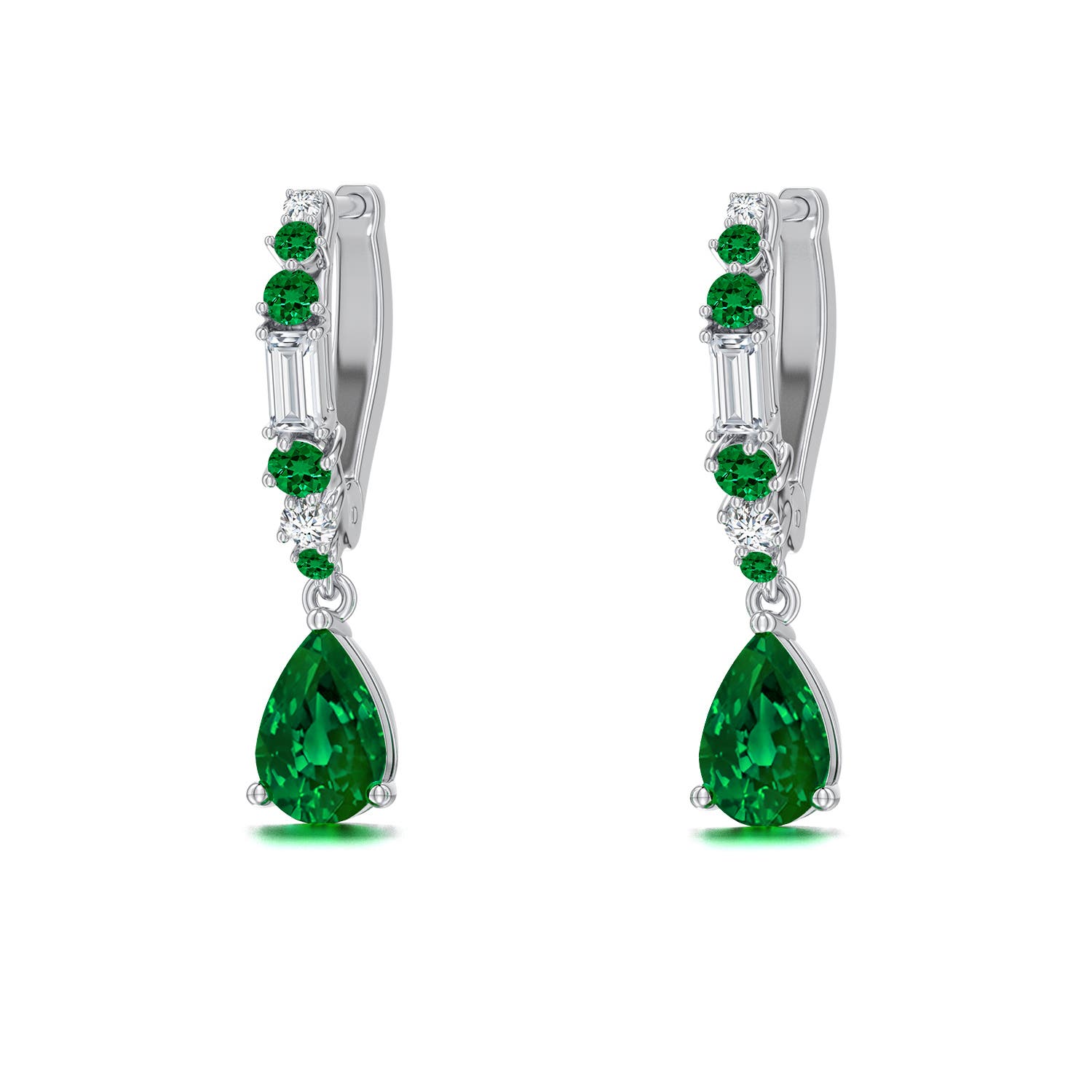 White Gold Lab Grown Emerald Earrings