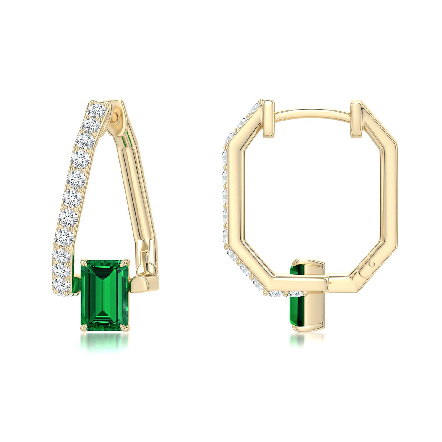 6x4mm Labgrown Uncircle Lab-Grown Emerald Octagon Hoops in Yellow Gold - main