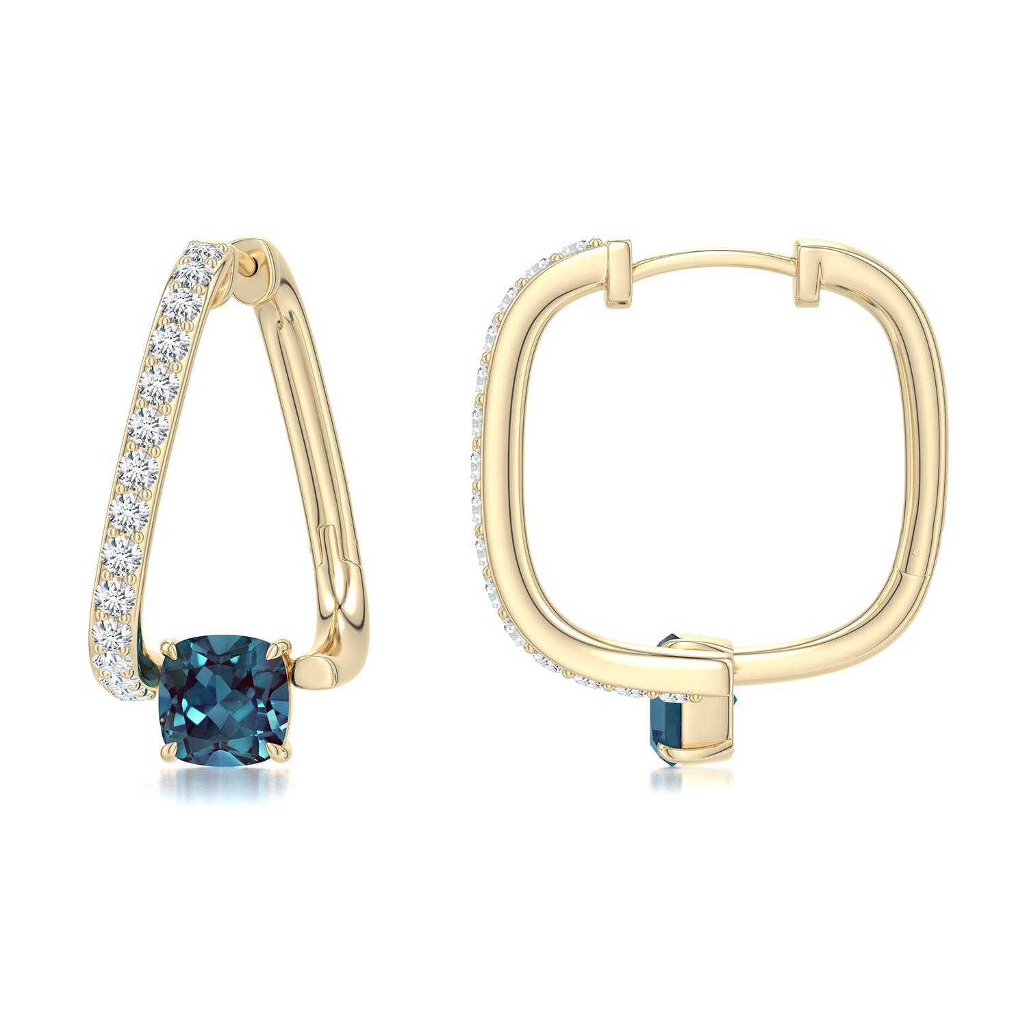 5mm Labgrown Uncircle Lab-Grown Alexandrite Soft Square Hoops in Yellow Gold - main