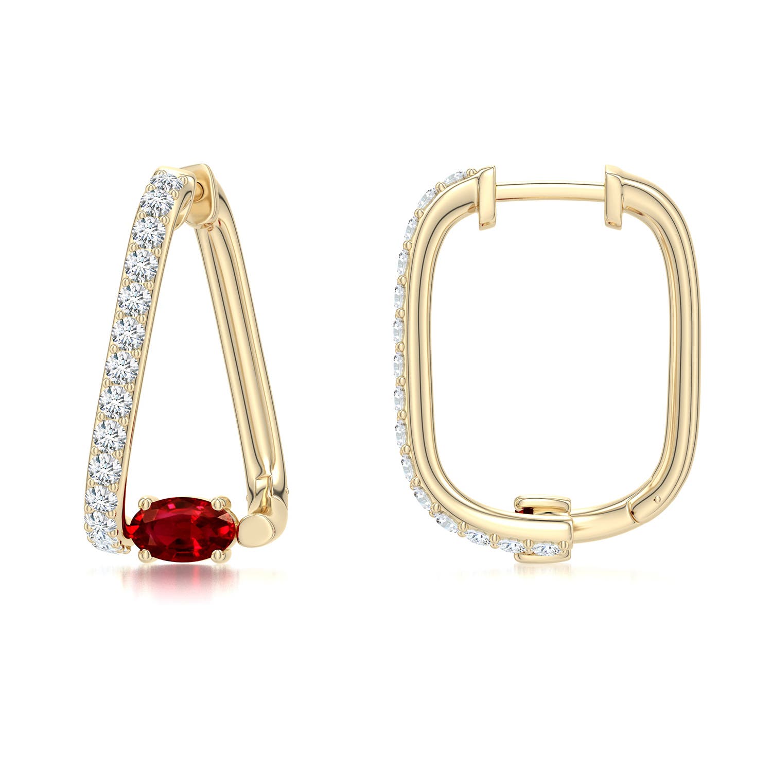 5x3mm Labgrown Uncircle Lab-Grown Ruby Paperclip Hoops in Yellow Gold - main