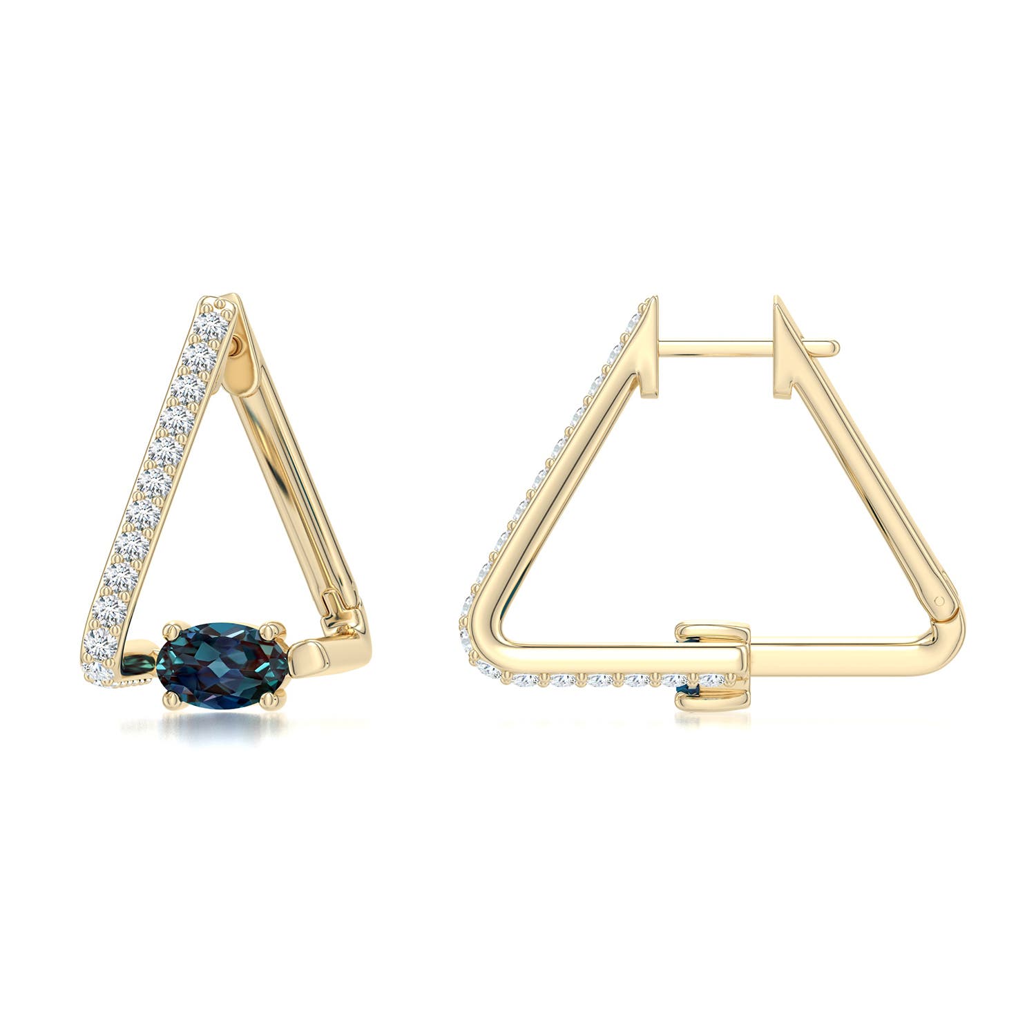 6x4mm Labgrown Uncircle Lab-Grown Alexandrite Triangle Hoops in Yellow Gold - main