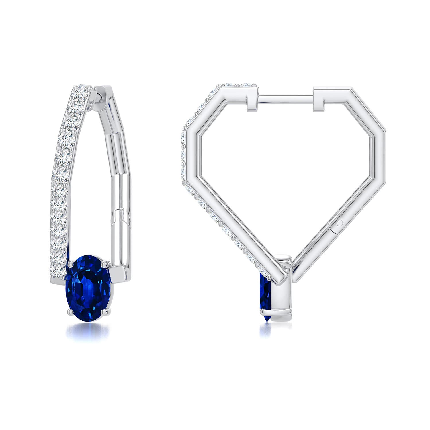 6x4mm Labgrown Uncircle Lab-Grown Blue Sapphire Soft Shield Hoops in White Gold - main