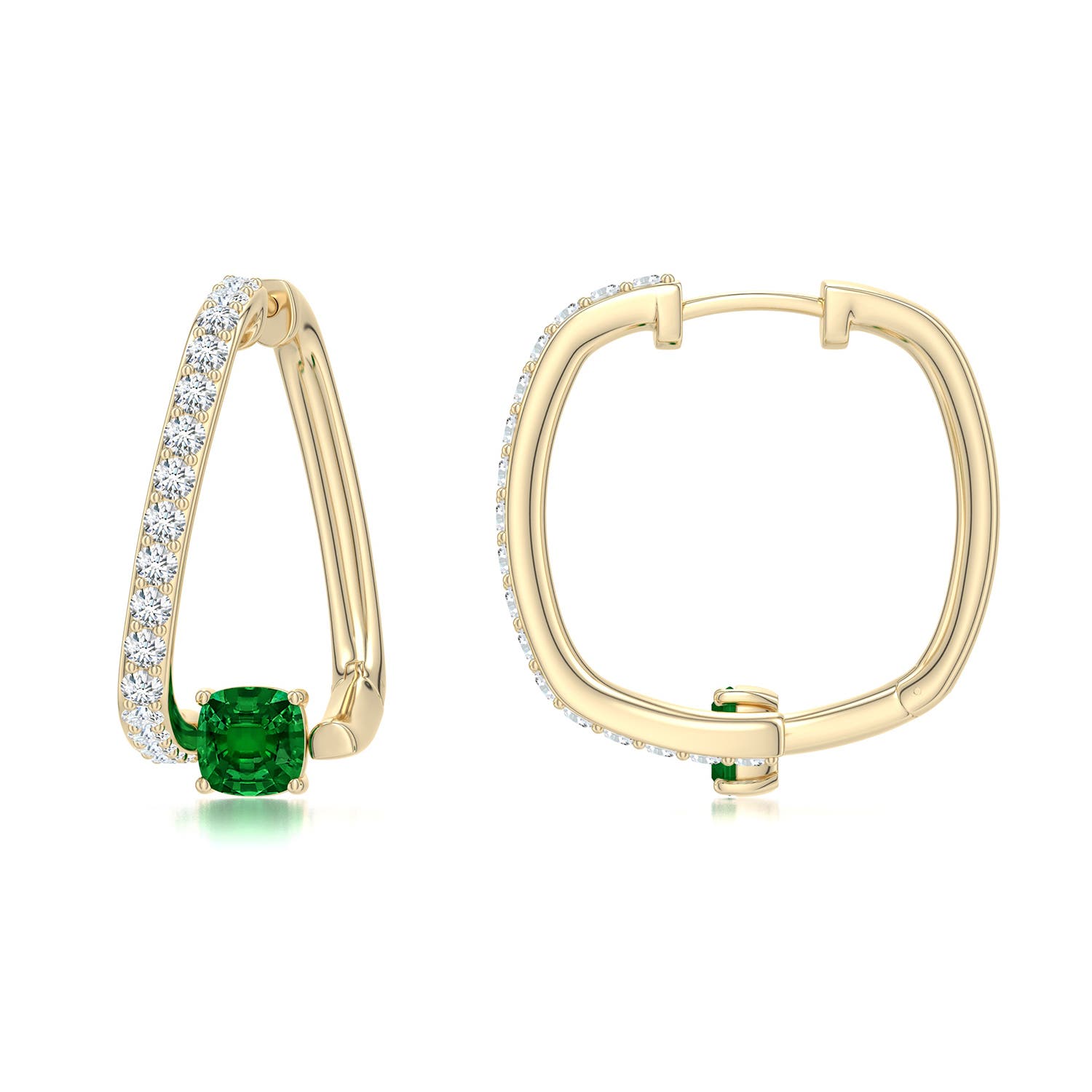 4mm Labgrown Uncircle Lab-Grown Emerald Squircle Hoops in Yellow Gold - main