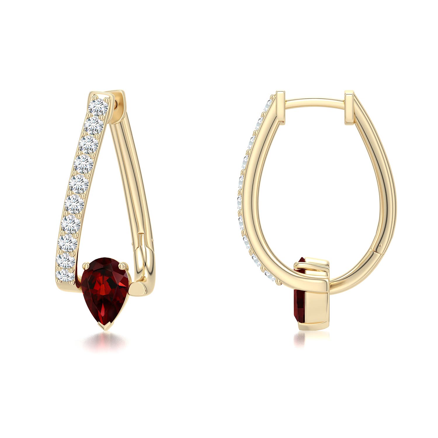 6x4mm AAA Uncircle Garnet Teardrop Hoops in Yellow Gold - main