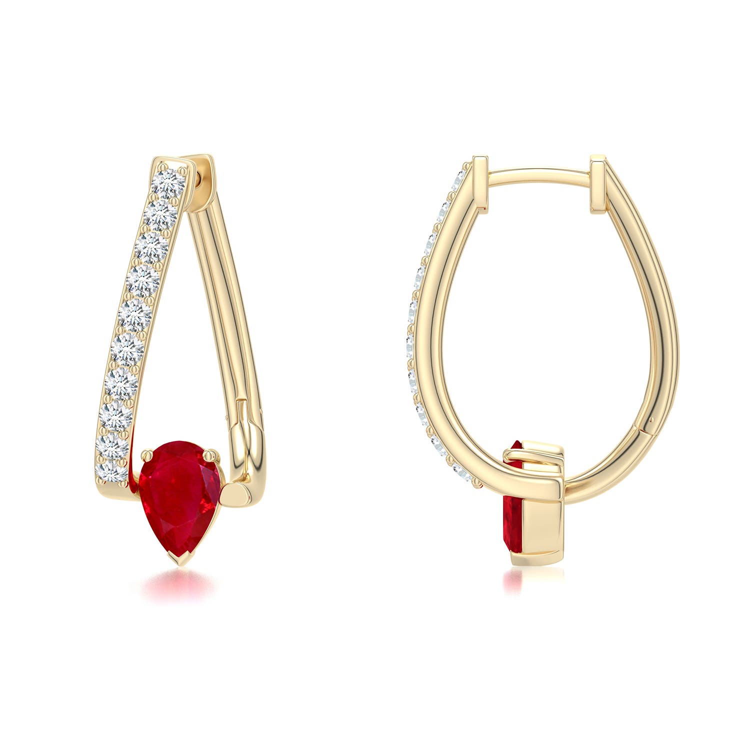 6x4mm AAA Uncircle Ruby Teardrop Hoops in Yellow Gold - main