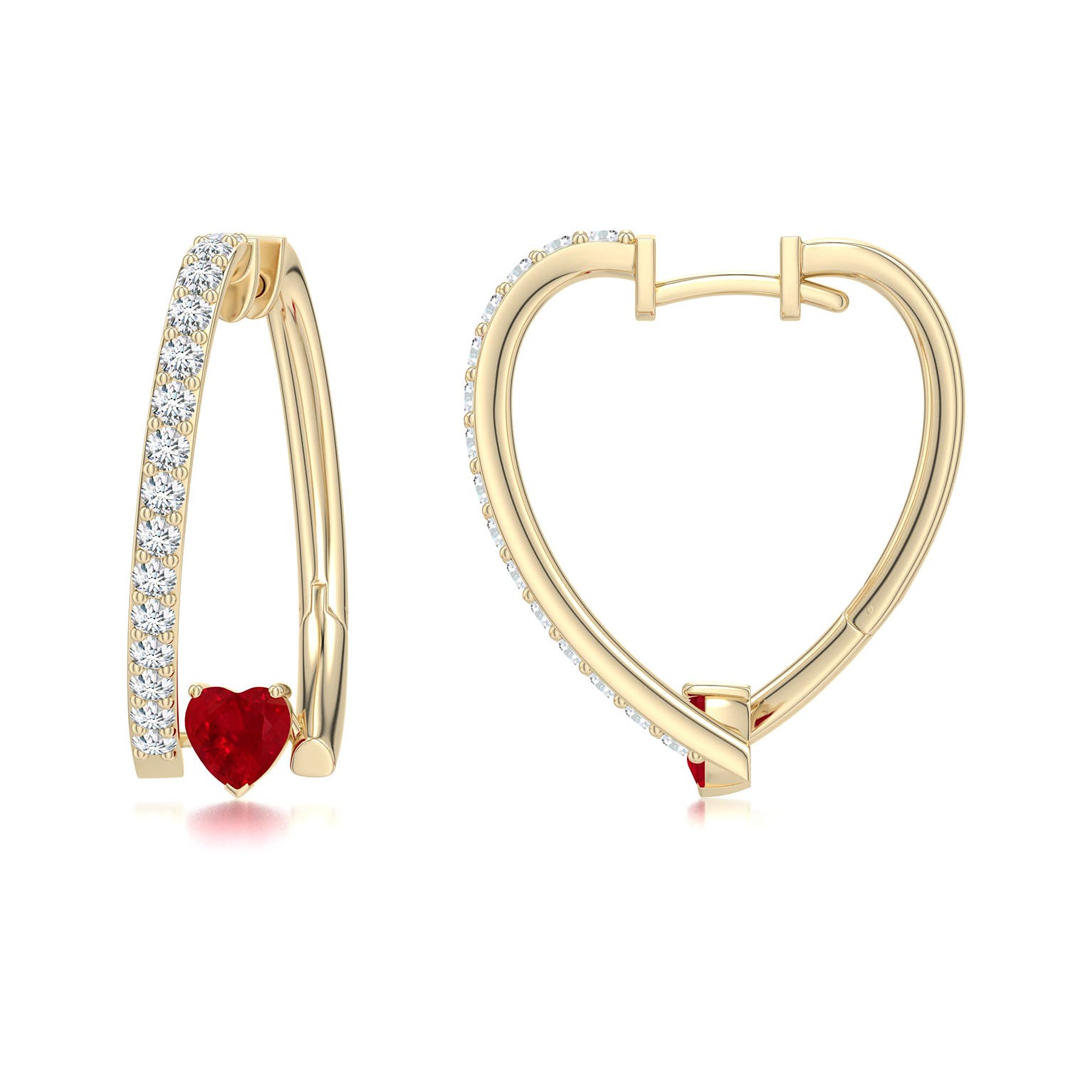 Heart Ruby Hoop Earrings