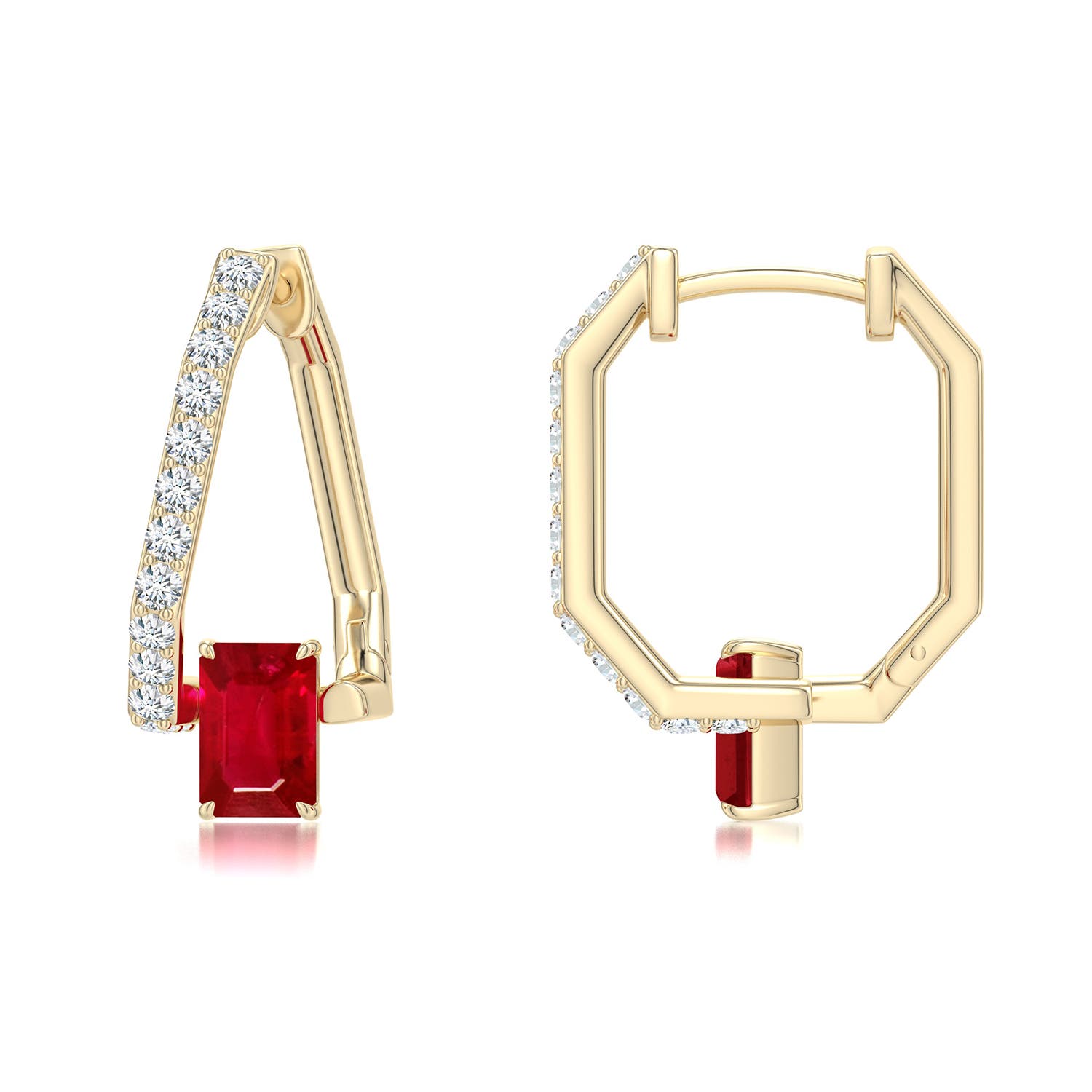 Emerald Cut Ruby Hoop Earrings