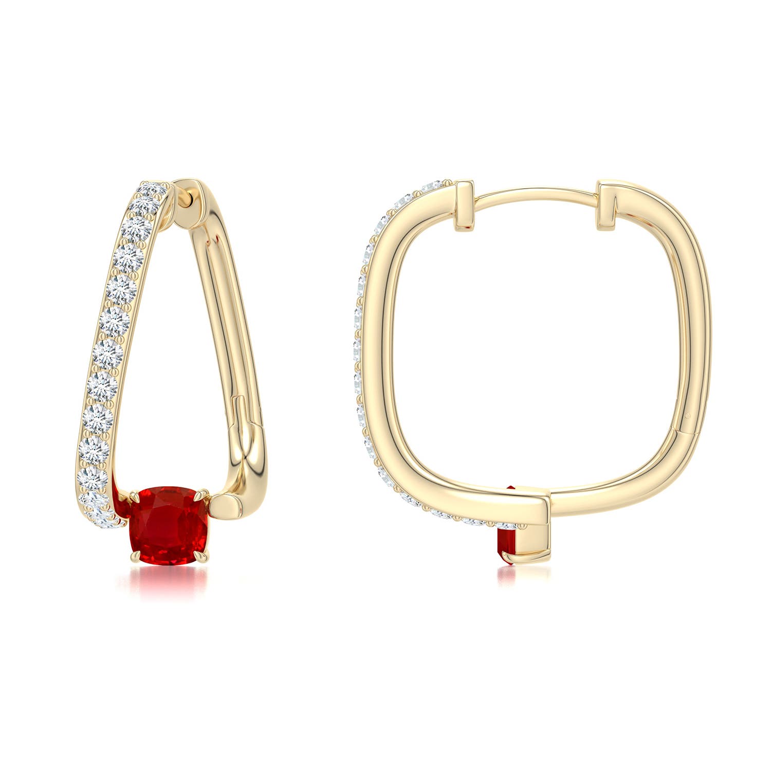 4mm AAA Uncircle Ruby Soft Square Hoops in Yellow Gold - main