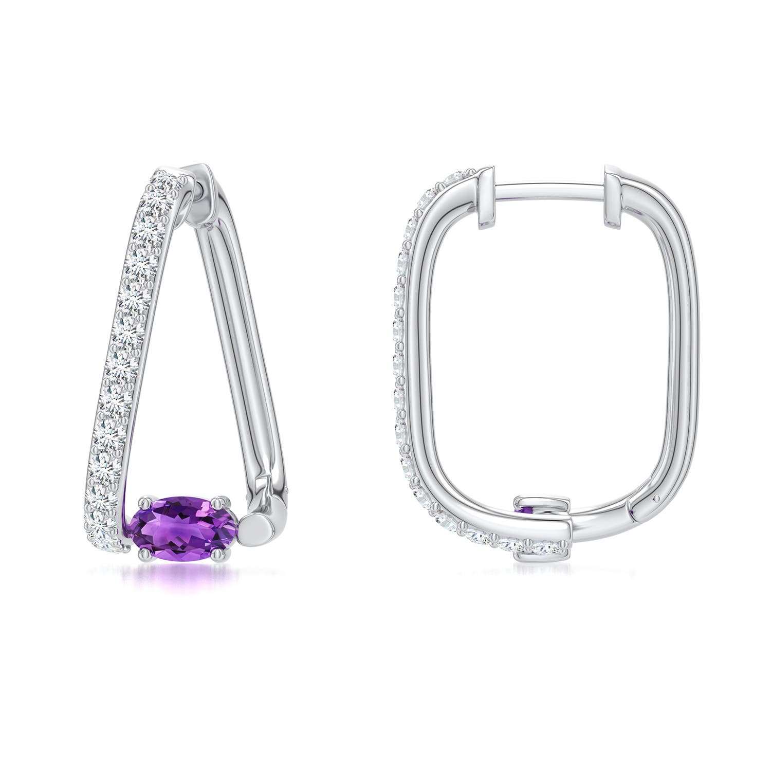 5x3mm AAA Uncircle Amethyst Paperclip Hoops in White Gold - main