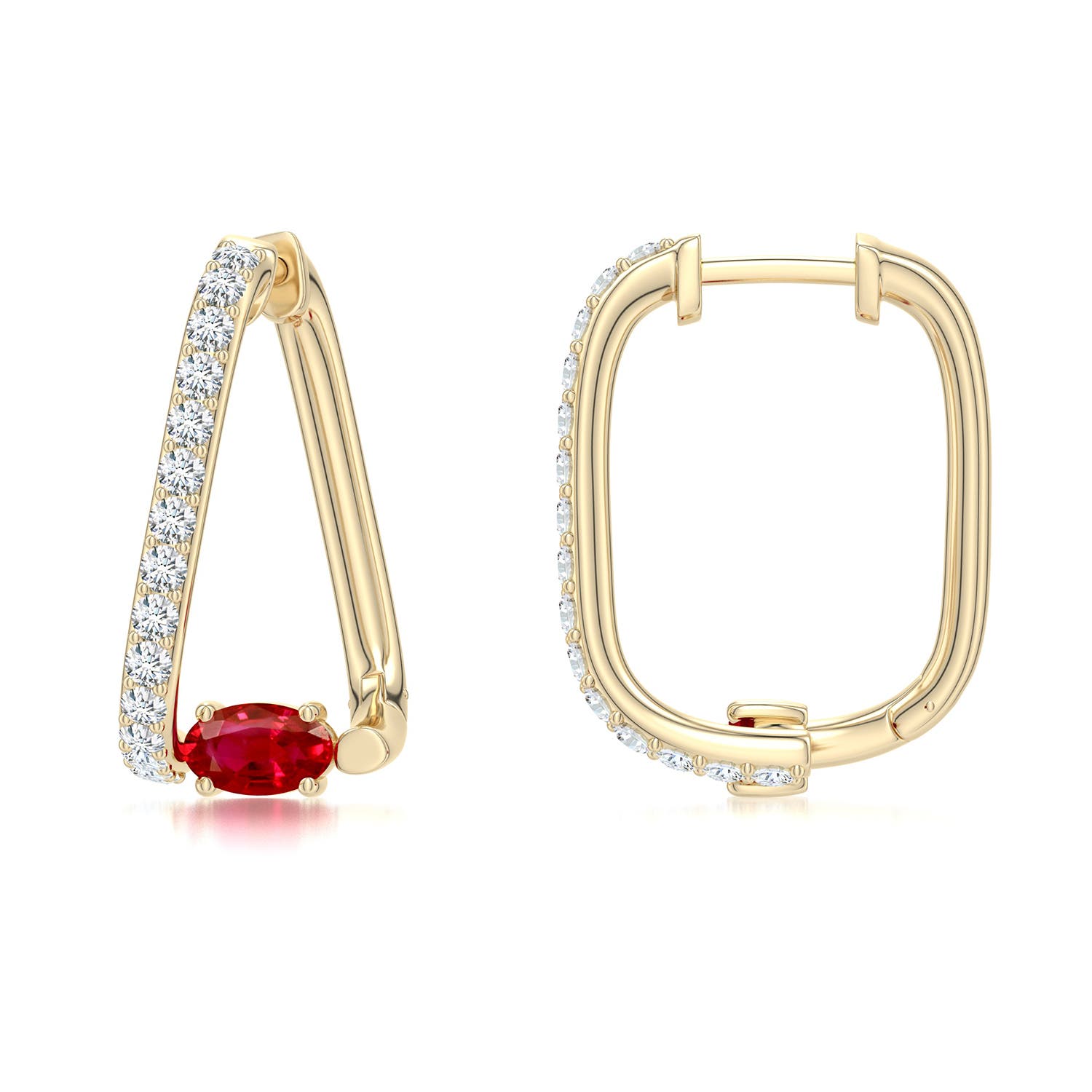 5x3mm AAA Uncircle Ruby Paperclip Hoops in Yellow Gold - main