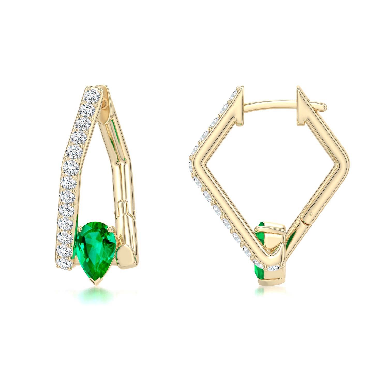 6x4mm AAA Uncircle Emerald Kite Hoops in Yellow Gold - main