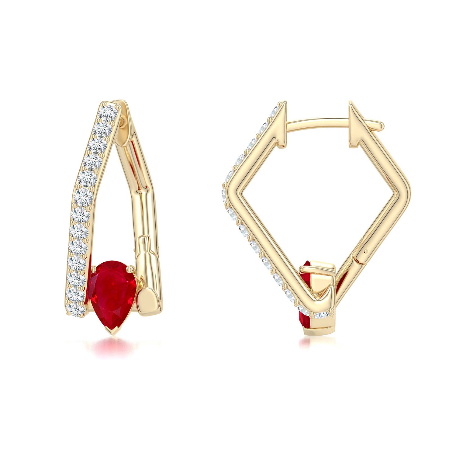 6x4mm AAA Uncircle Ruby Kite Hoops in Yellow Gold - main