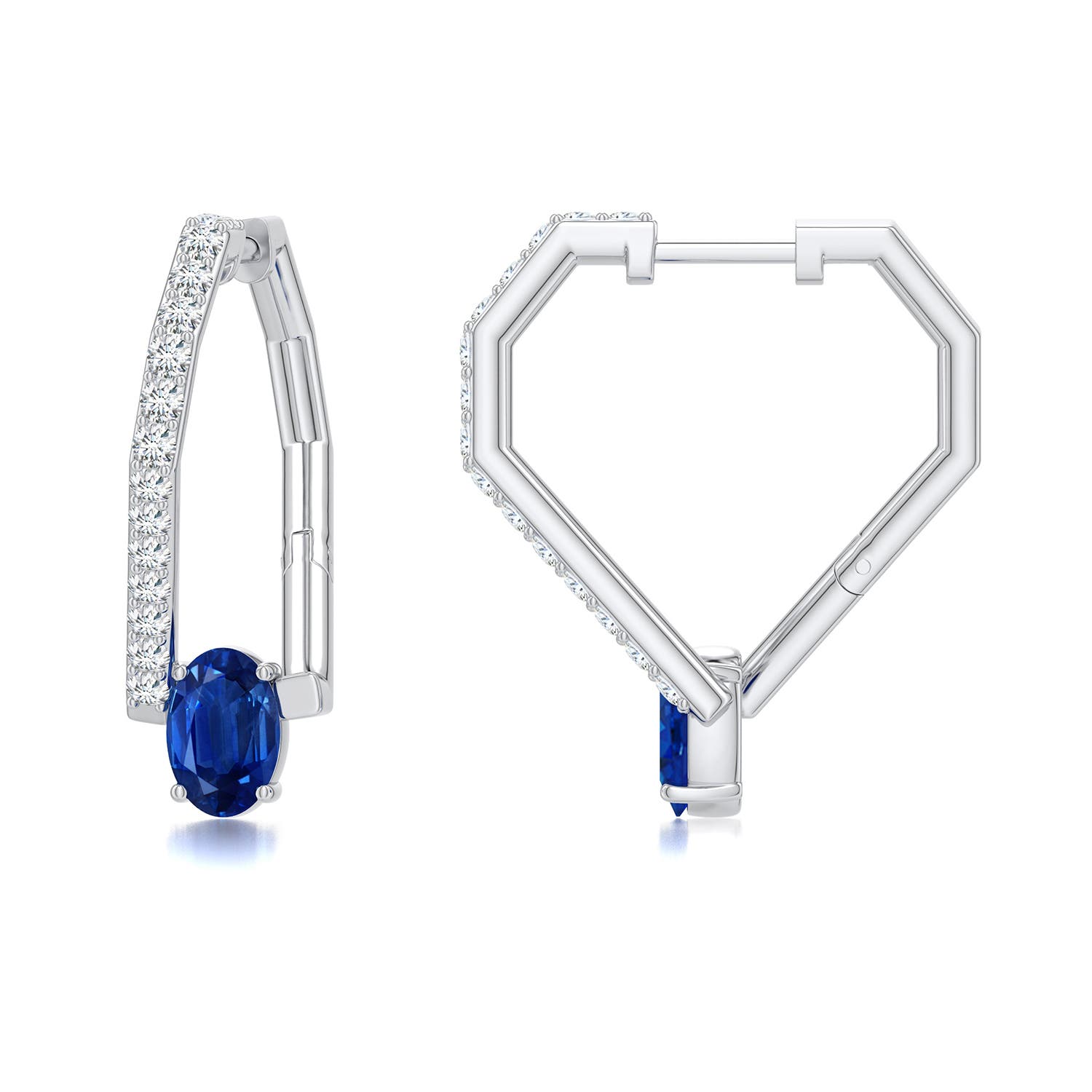 6x4mm AAA Uncircle Blue Sapphire Soft Shield Hoops in White Gold - main