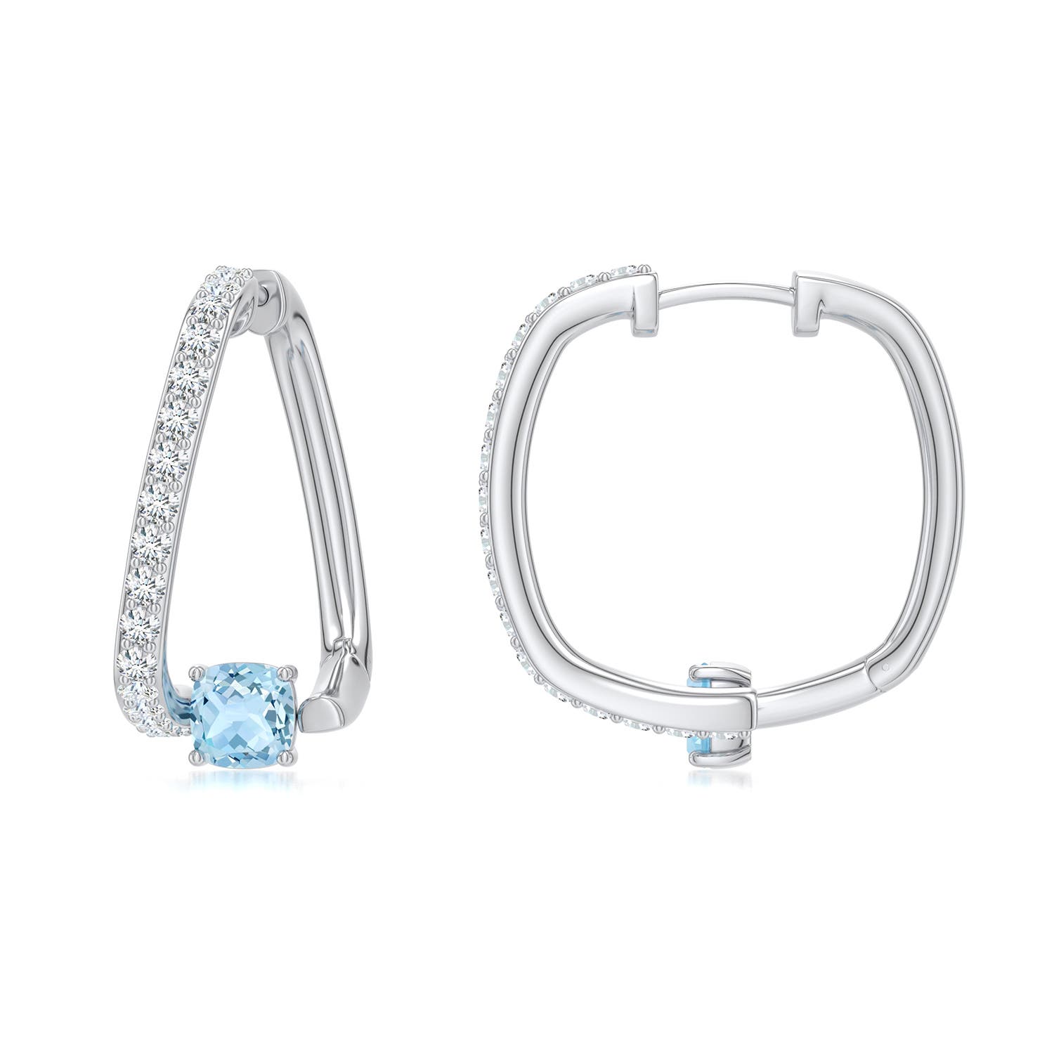 4mm AAA Uncircle Aquamarine Squircle Hoops in White Gold - main