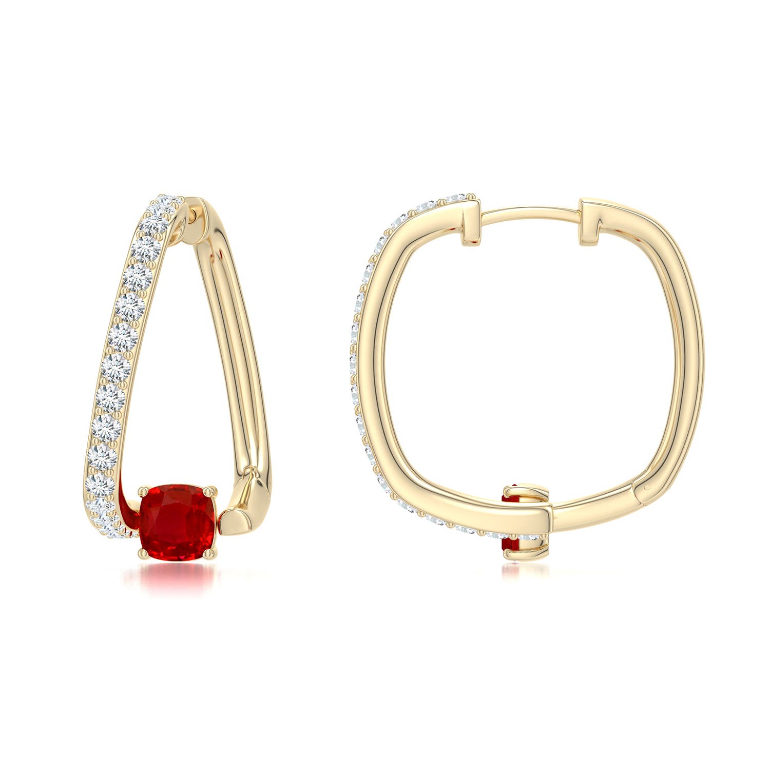 4mm AAA Uncircle Ruby Squircle Hoops in Yellow Gold - main
