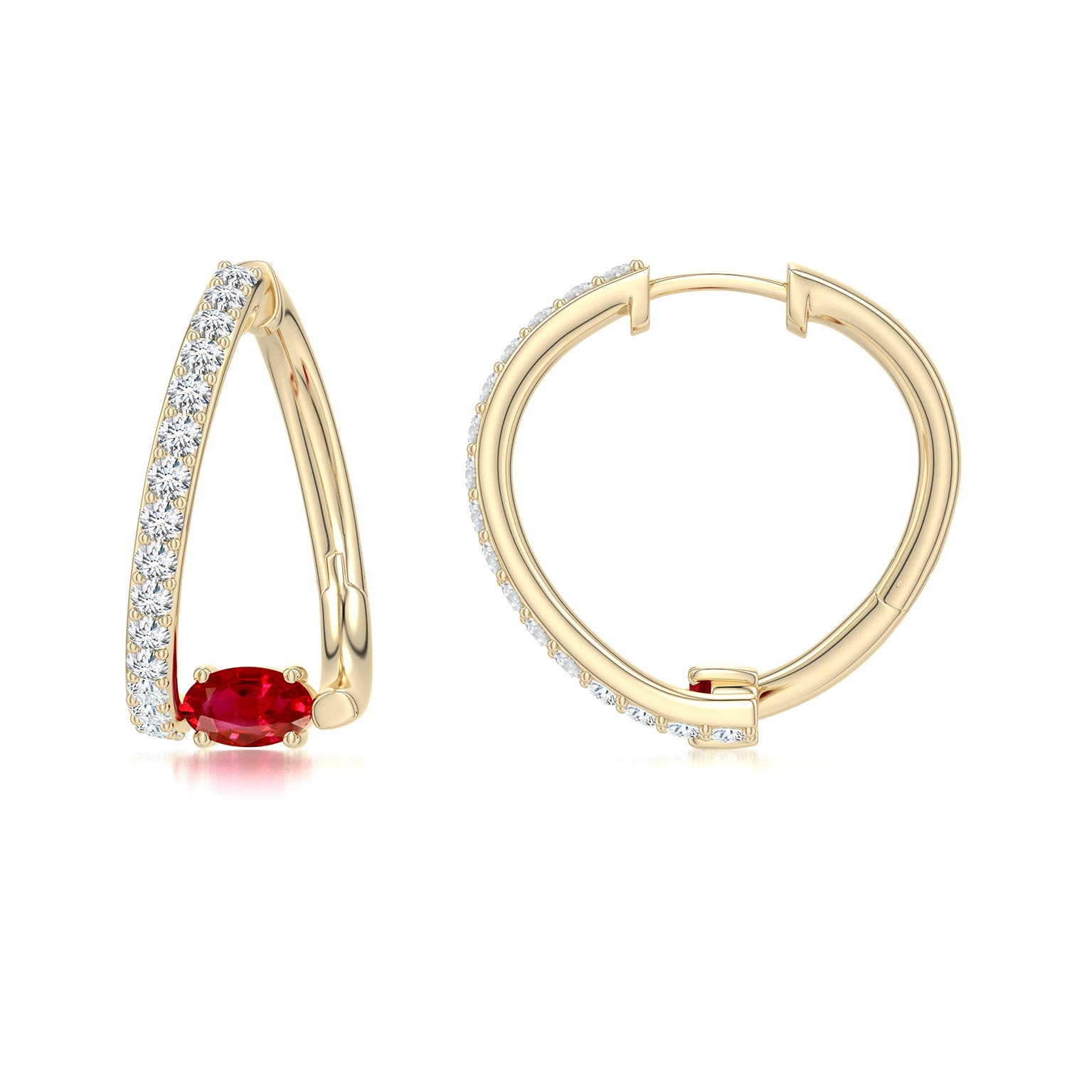 5x3mm AAA Uncircle Ruby Horseshoe Hoops in Yellow Gold - main