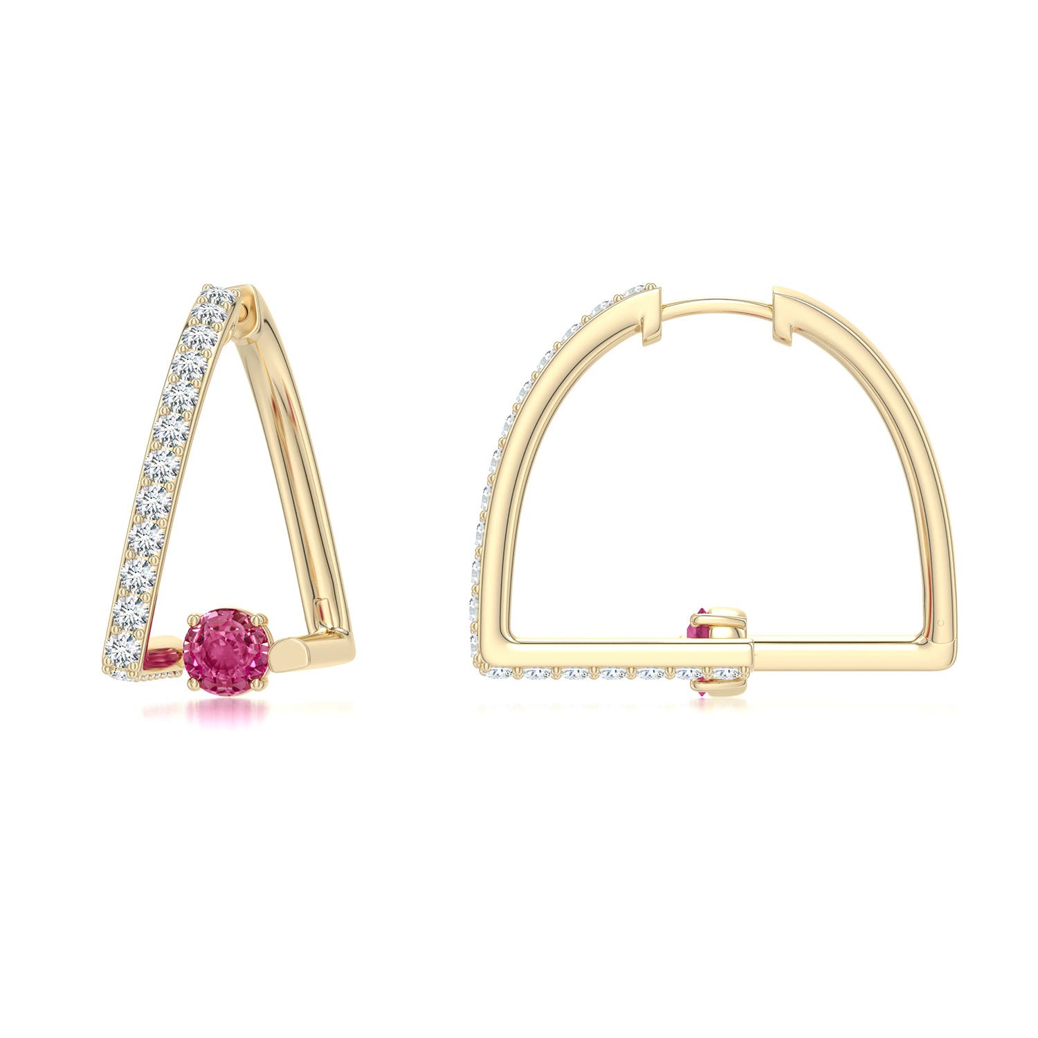 4mm AAAA Uncircle Pink Sapphire Half Moon Hoops in Yellow Gold - main
