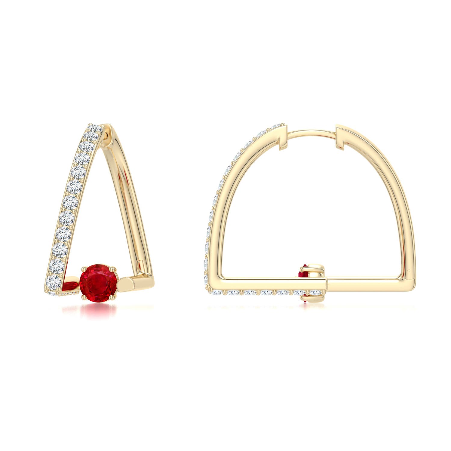 4mm AAA Uncircle Ruby Half Moon Hoops in Yellow Gold - main