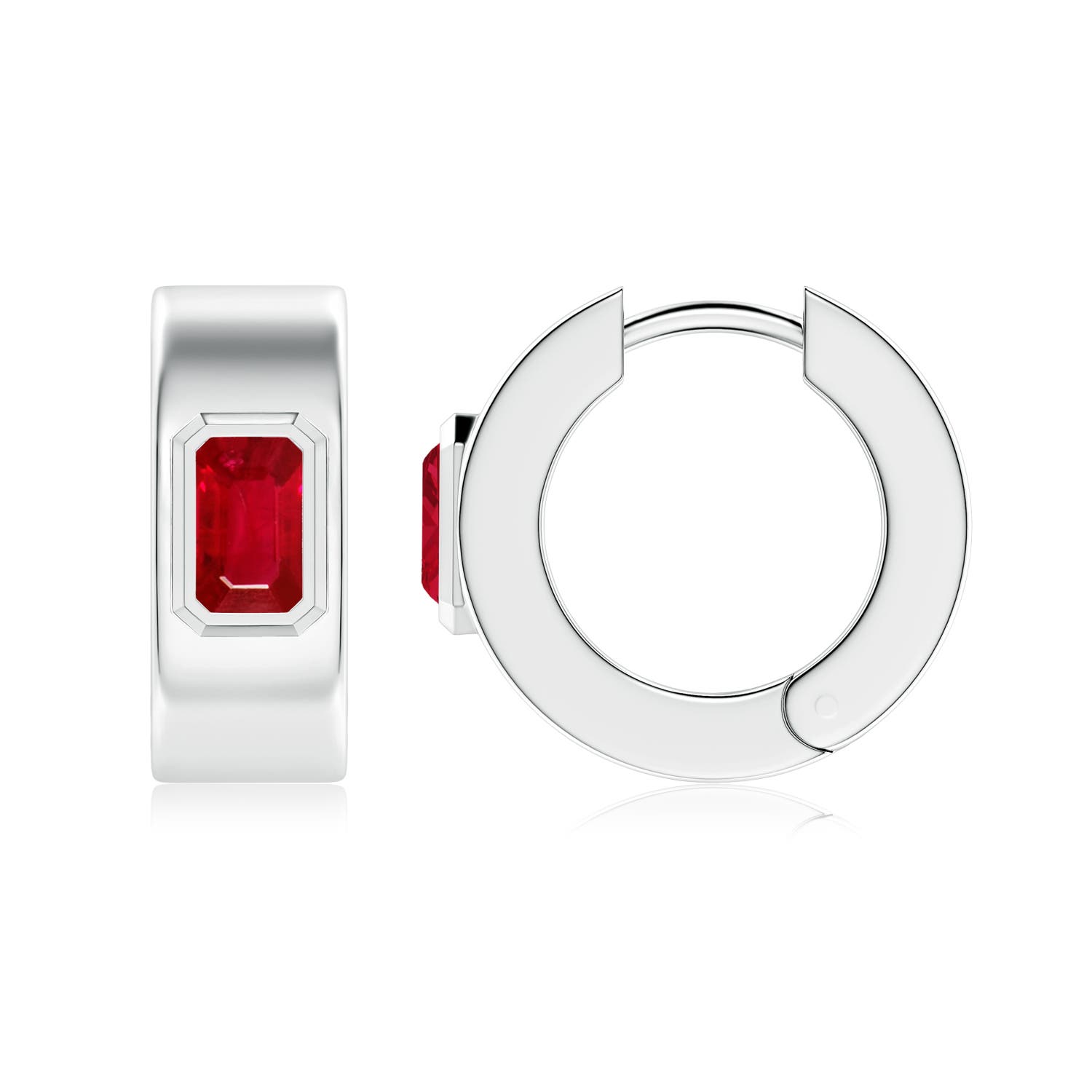 5x3mm AAA Emerald-Cut Ruby Men's Octagon Huggie Hoop Earrings in 999 Silver - main