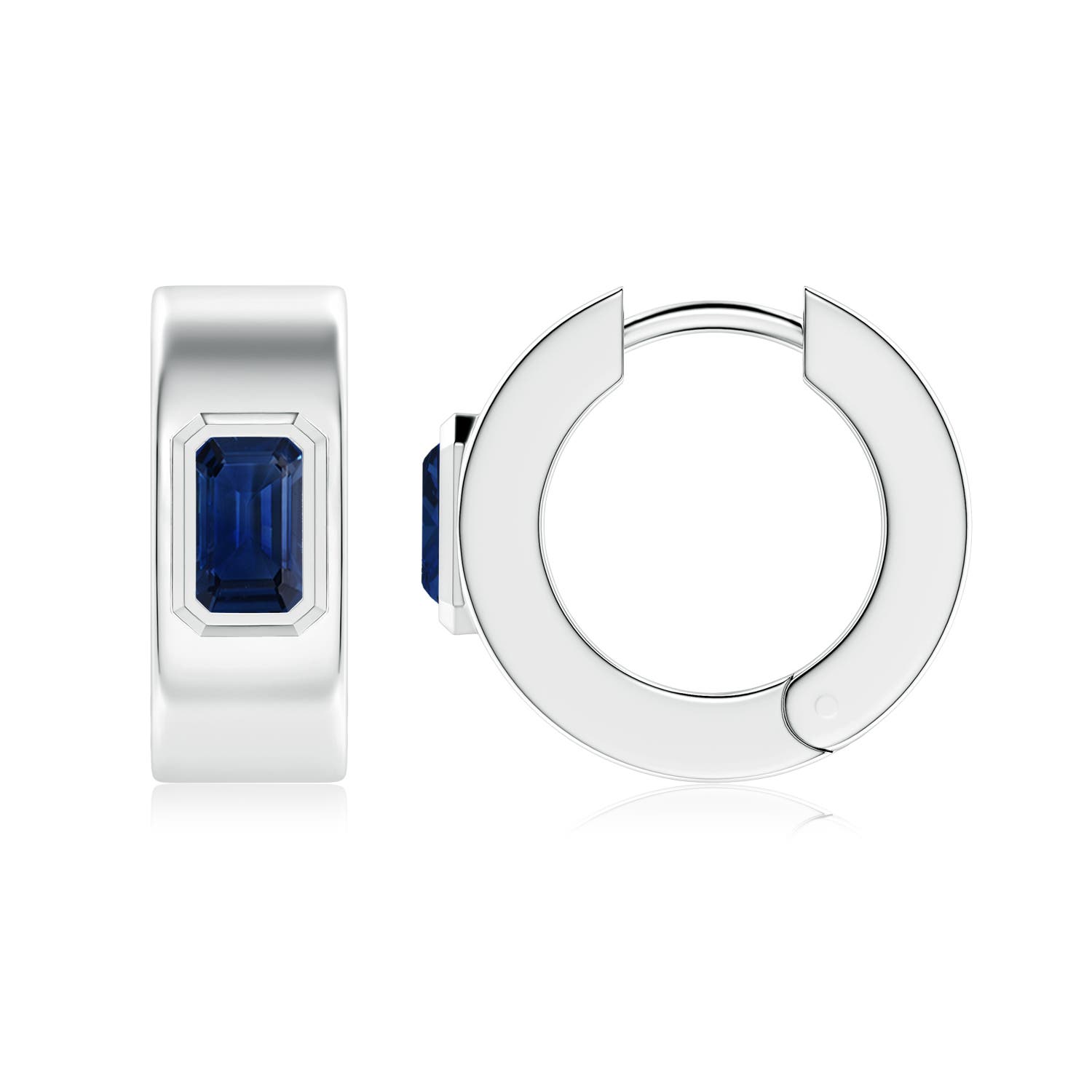 5x3mm AAA Emerald-Cut Blue Sapphire Men's Octagon Huggie Hoop Earrings in 999 Silver - main
