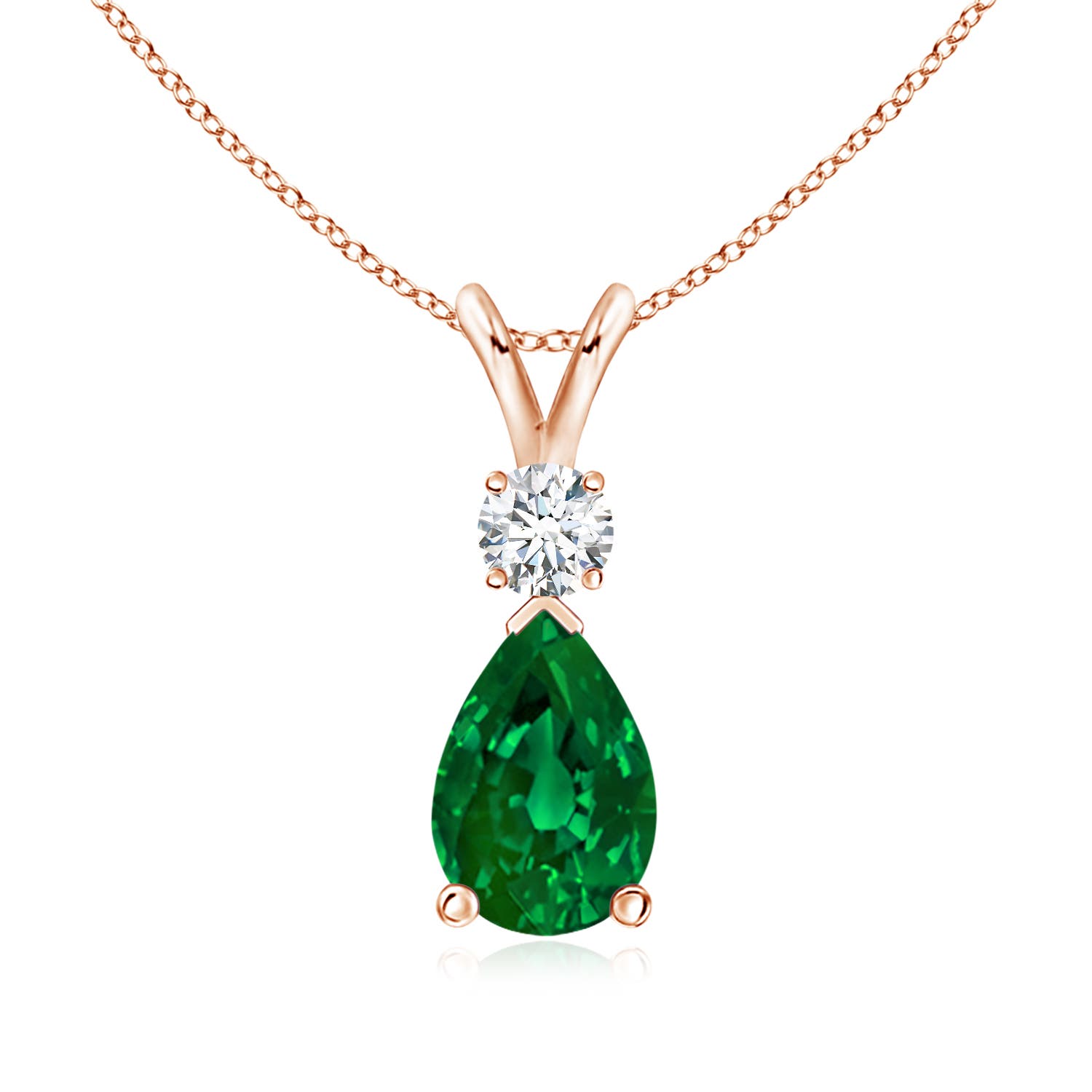 9x6mm Labgrown Prong-Set Lab-Grown Emerald Teardrop V-Bale Pendant with Diamond in Rose Gold - main
