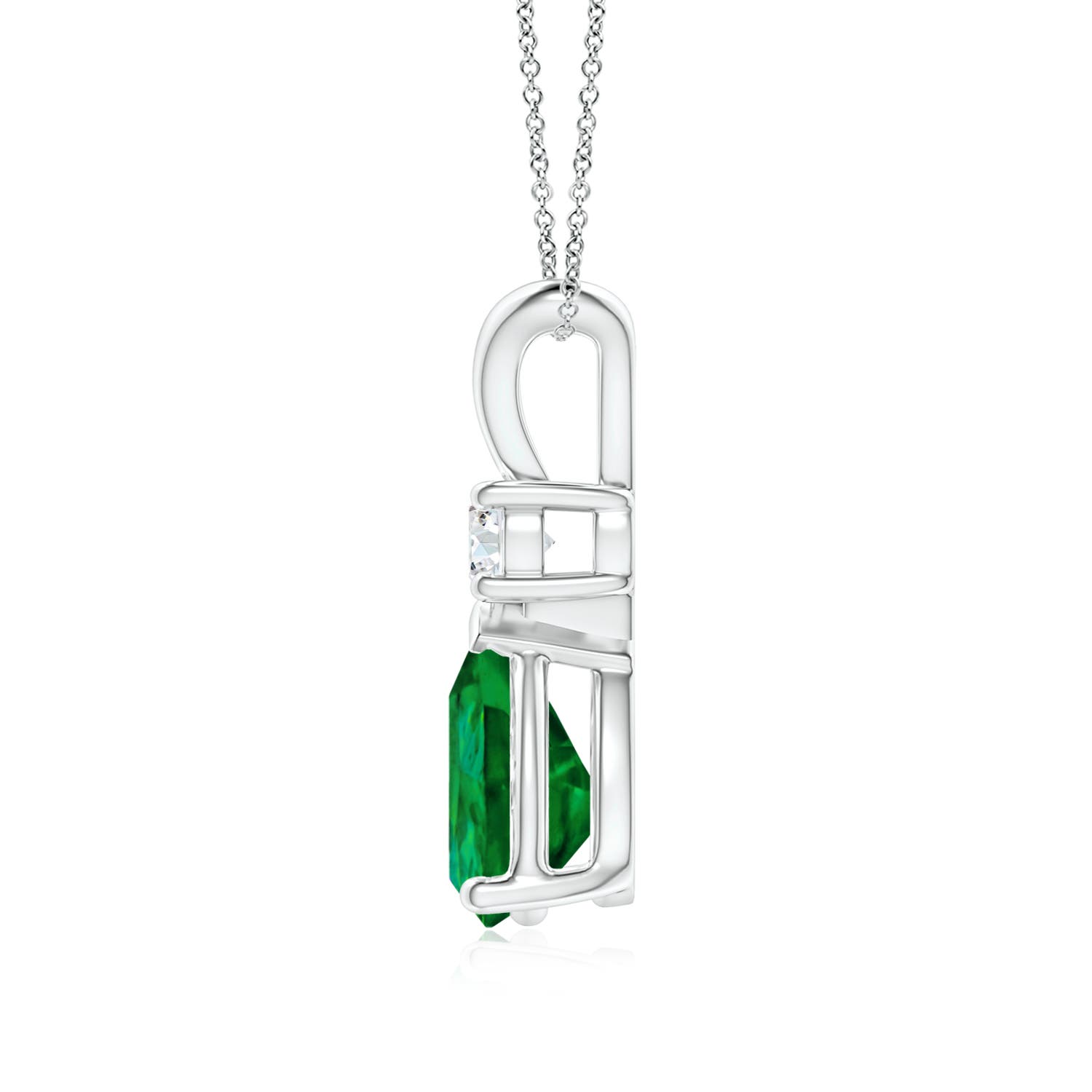 9x6mm Labgrown Prong-Set Lab-Grown Emerald Teardrop V-Bale Pendant with Diamond in White Gold - side