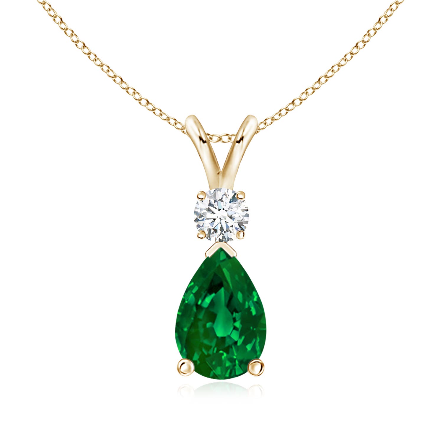 9x6mm Labgrown Prong-Set Lab-Grown Emerald Teardrop V-Bale Pendant with Diamond in Yellow Gold - main