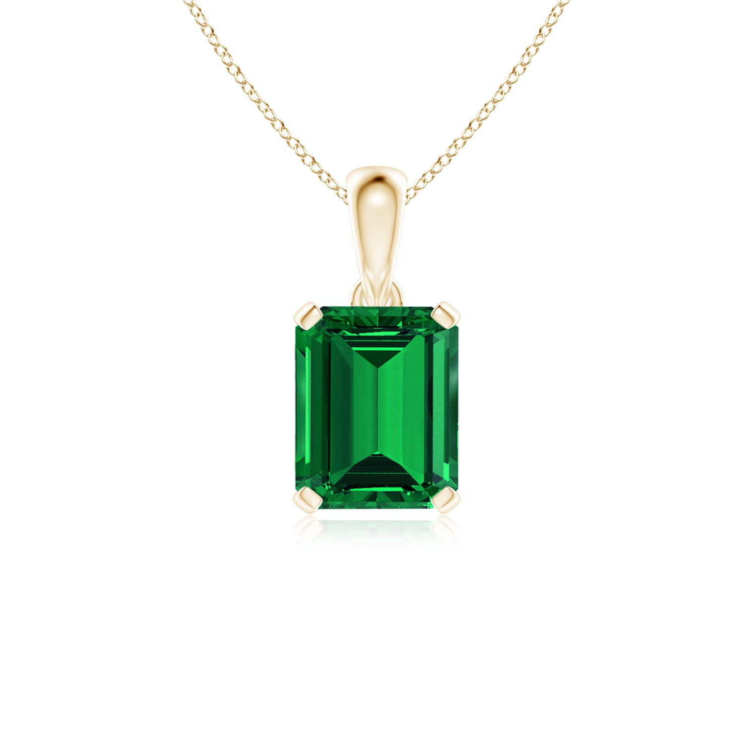 Angara Prong-Set Emerald-Cut Lab-Grown Emerald Solitaire Pendant