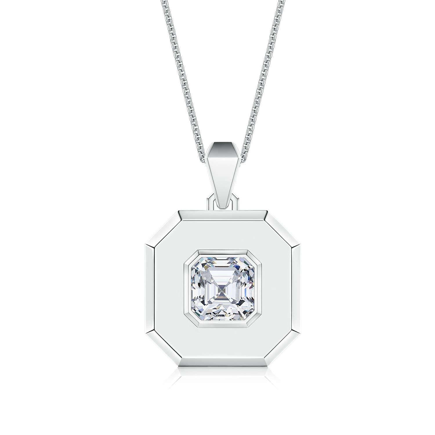 6.5mm DEVVS Asscher-Cut Lab-Grown Diamond Men's Octagon Medallion Pendant in White Gold - main