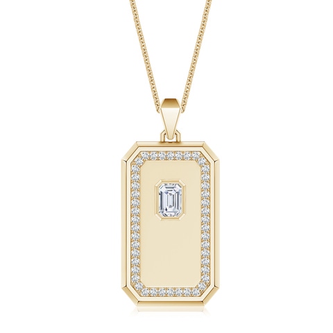 6x4mm DEVVS Emerald-Cut Lab-Grown Diamond Halo Men�s Elongated Octagon Tag Pendant in Yellow Gold - main