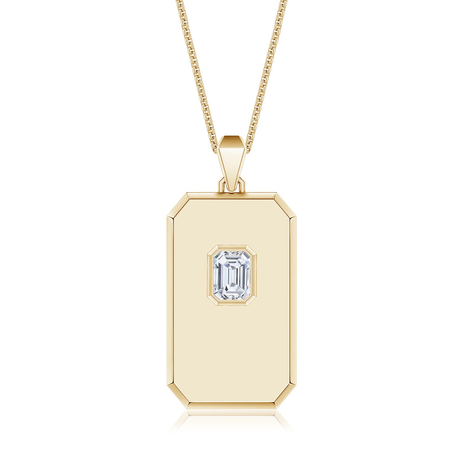 7x5mm DEVVS Emerald-Cut Lab-Grown Diamond Men's Elongated Octagon Tag Pendant in Yellow Gold - main