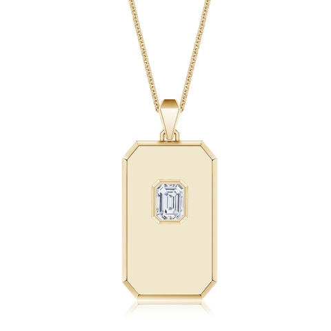 7x5mm DEVVS Emerald-Cut Lab-Grown Diamond Men's Elongated Octagon Tag Pendant in Yellow Gold - main