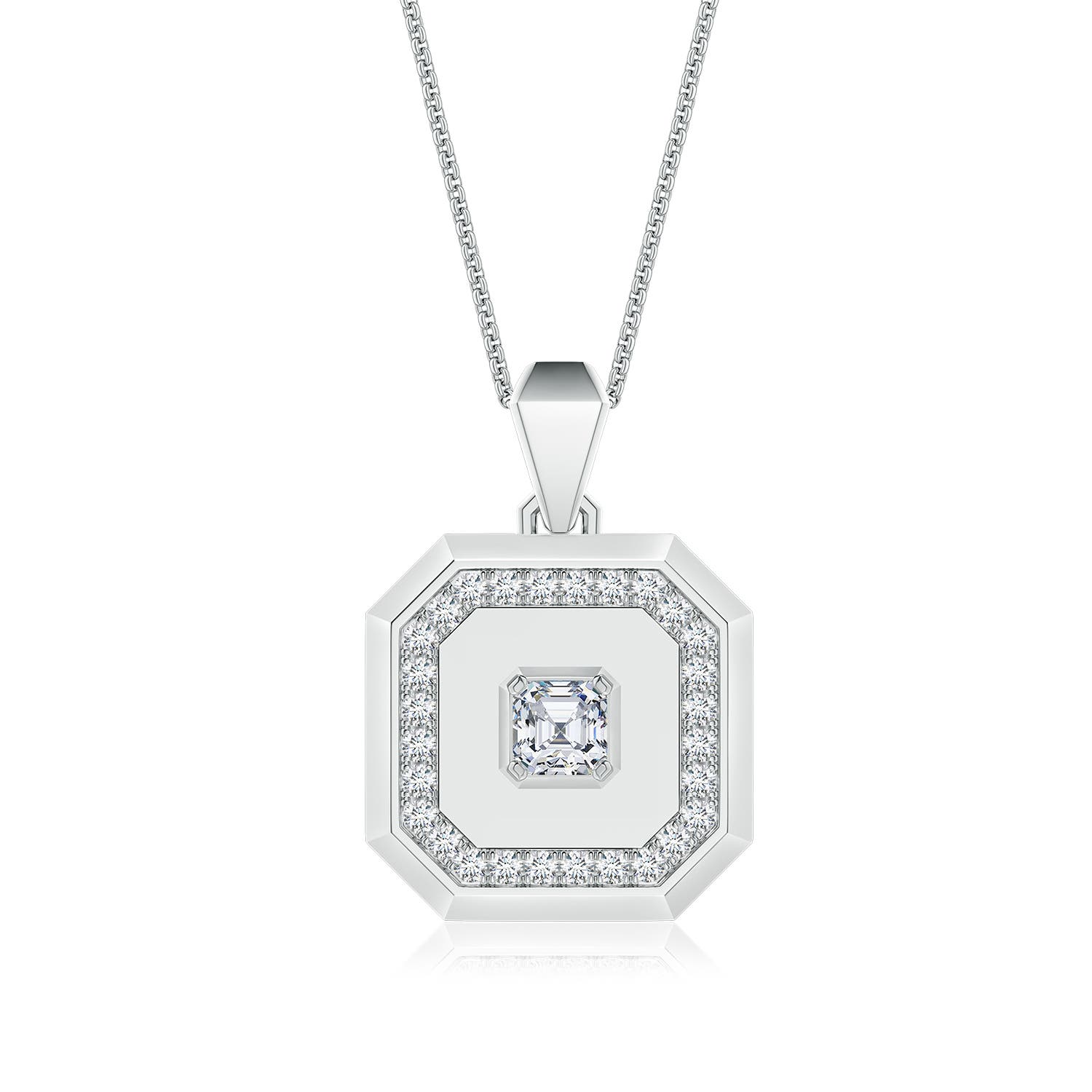 4mm GVS2 Asscher-Cut Diamond Men�s Octagon Medallion Pendant With Chain in White Gold - main