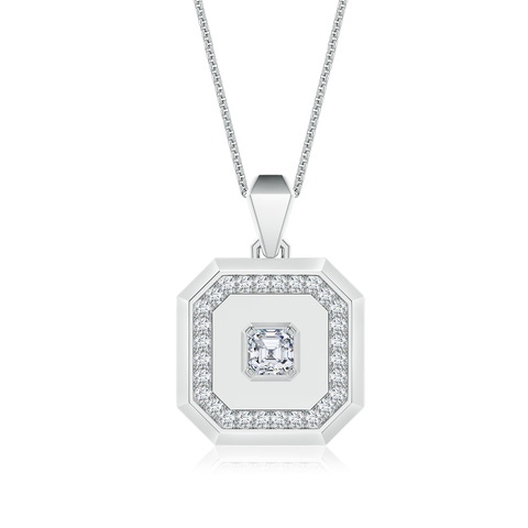 4mm GVS2 Asscher-Cut Diamond Men�s Octagon Medallion Pendant With Chain in White Gold - main