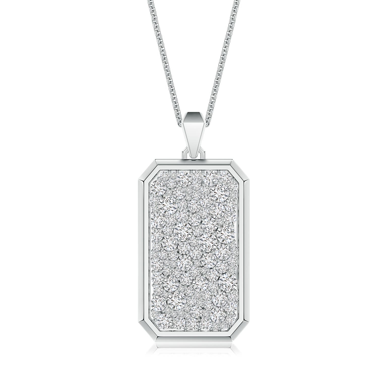 3mm HSI2 Pav�-Set Diamond Men�s Elongated Octagon Tag Pendant With Chain in White Gold - main