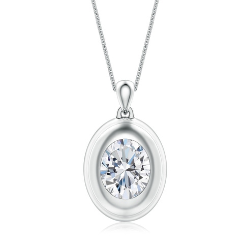 12x10mm GVS2 Oval Diamond Men�s Medallion Pendant With Chain in White Gold - main