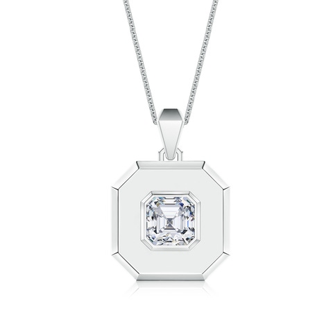 6.5mm GVS2 Asscher-Cut Diamond Men�s Octagon Medallion Pendant With Chain in White Gold - main
