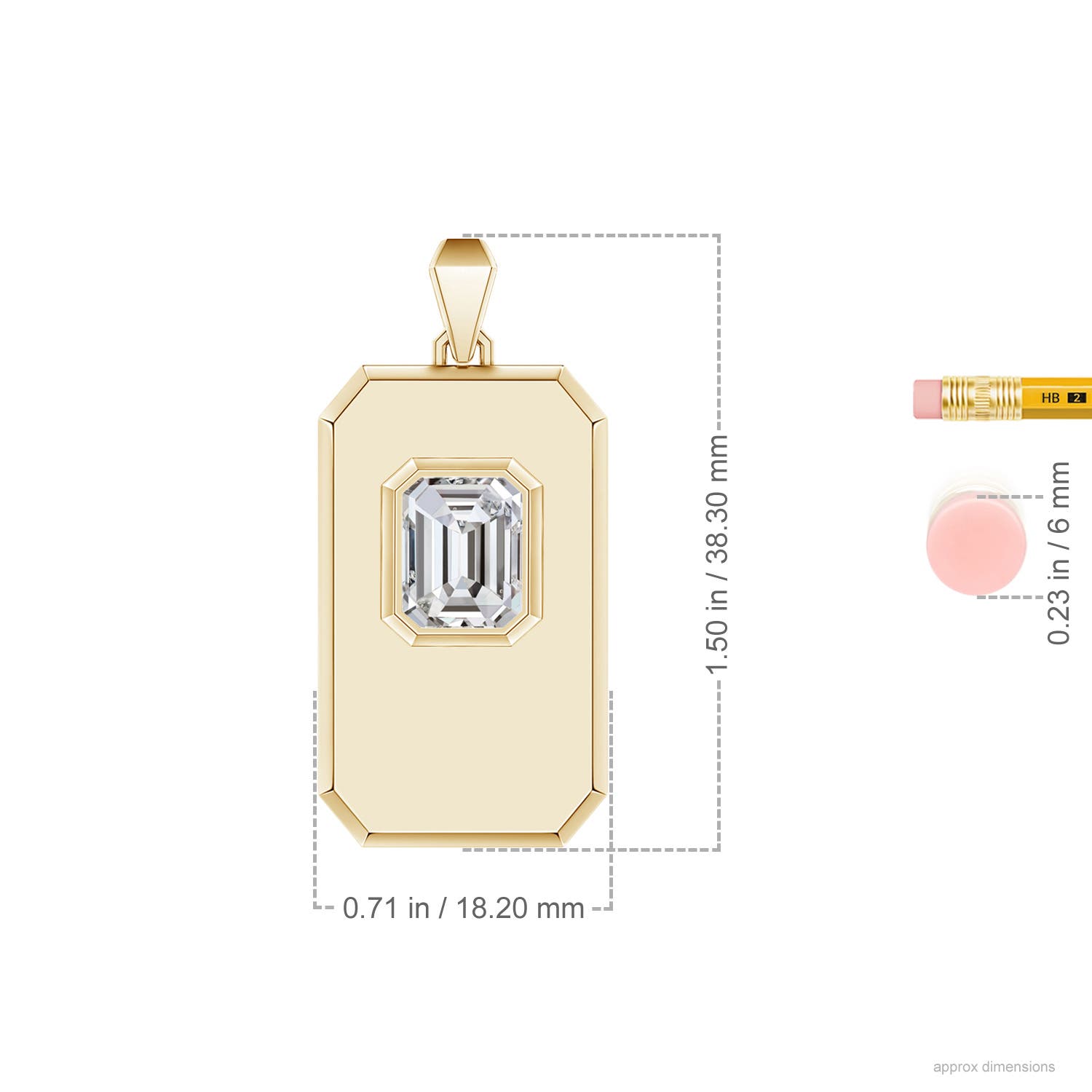 9x7mm IJI1I2 Emerald-Cut Diamond Men's Elongated Octagon Tag Pendant With Chain in Yellow Gold - ruler - ruler