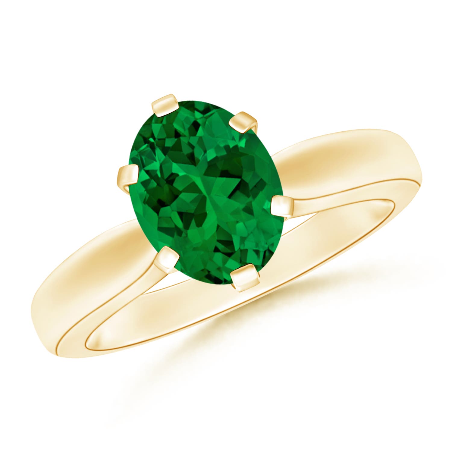 9x7mm Labgrown Lab-Grown Tapered Shank Oval Solitaire Emerald Engagement Ring in 18K Yellow Gold - main