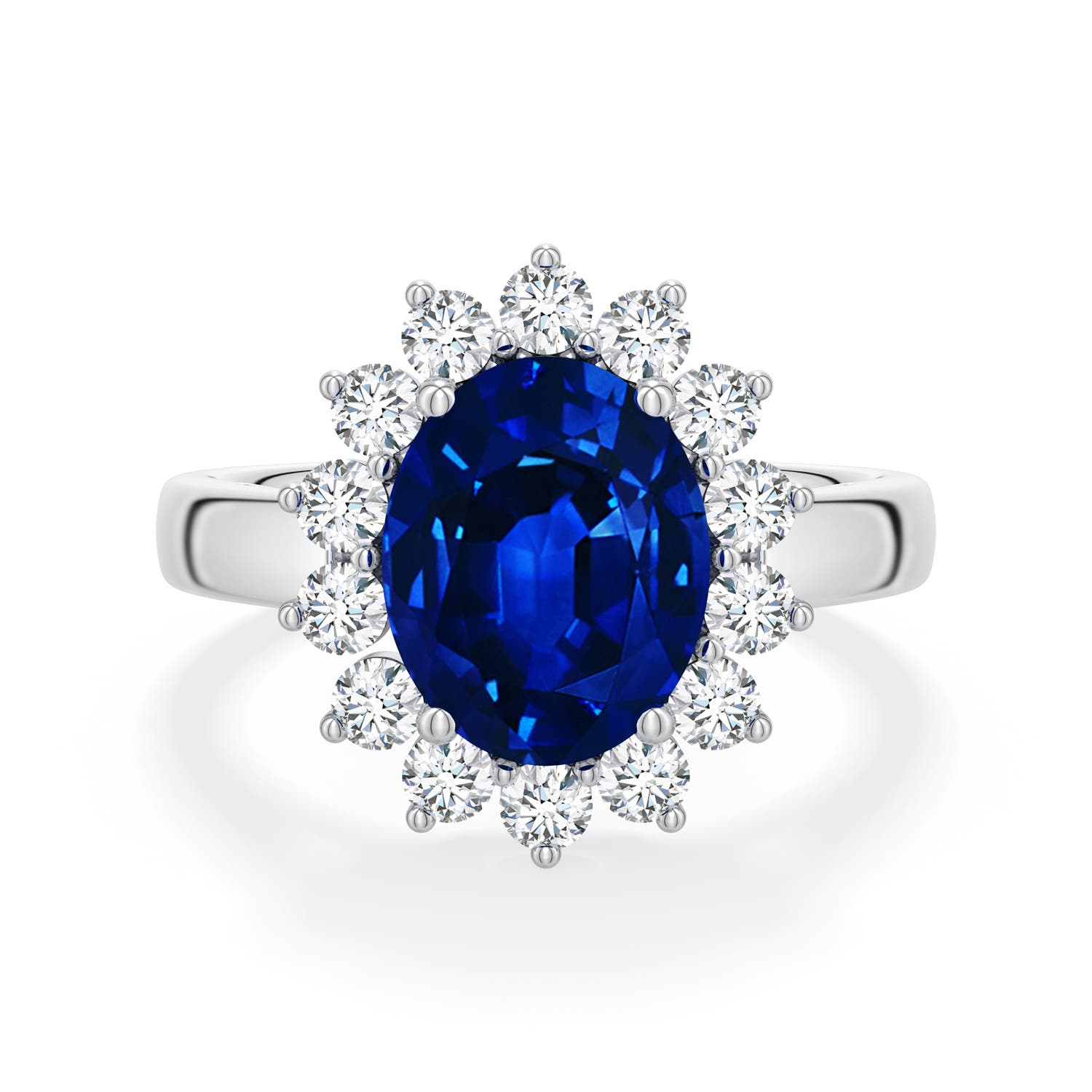 Lab-Grown Princess Diana Inspired Blue Sapphire Engagement Ring with Lab Diamond Halo