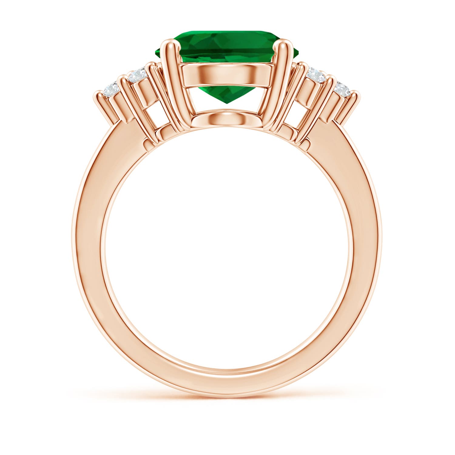 12x10mm Labgrown Lab-Grown Solitaire Oval Emerald Engagement Ring with Trio Lab Diamond Accents in Rose Gold - side 1
