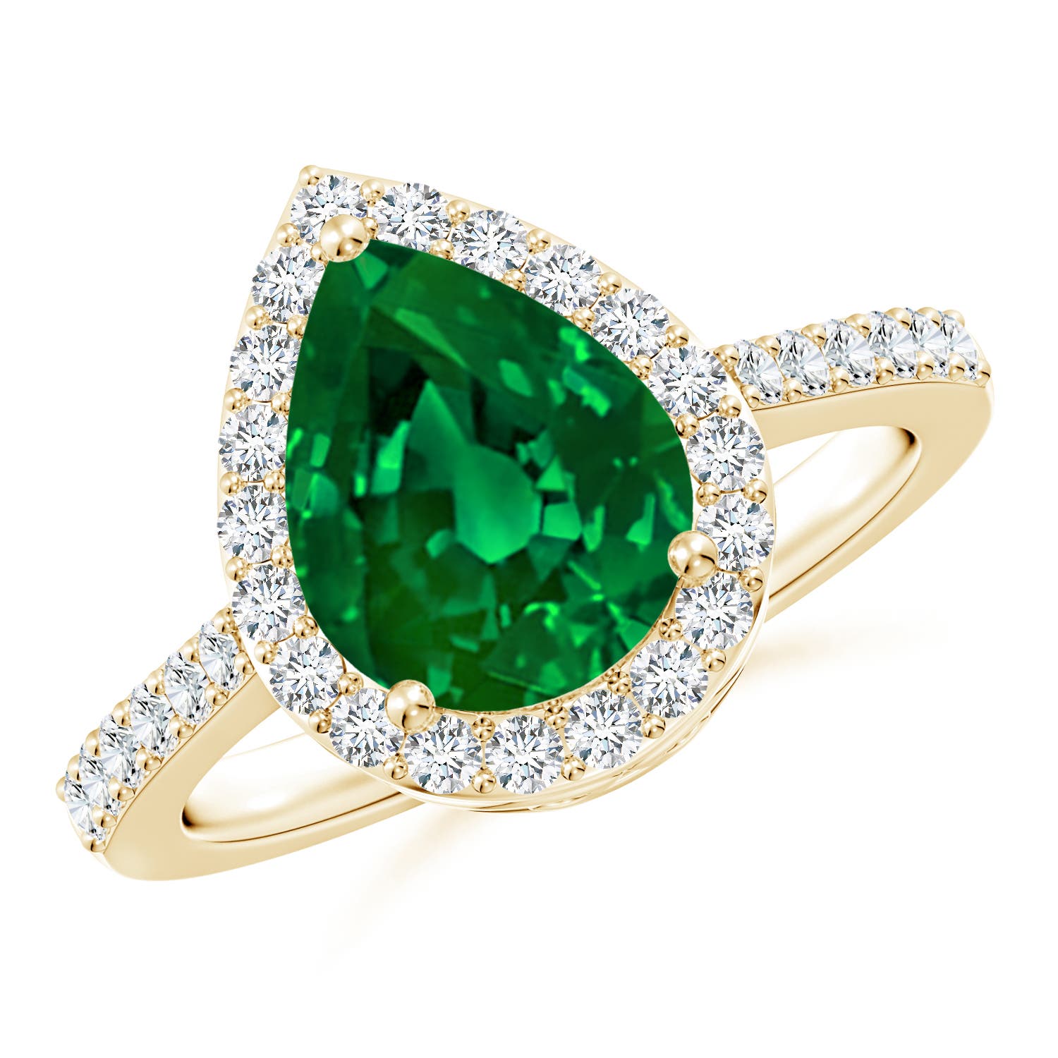 10x8mm Labgrown Prong-Set Pear Lab-Grown Emerald Engagement Ring with Diamond Halo in 18K Yellow Gold - main
