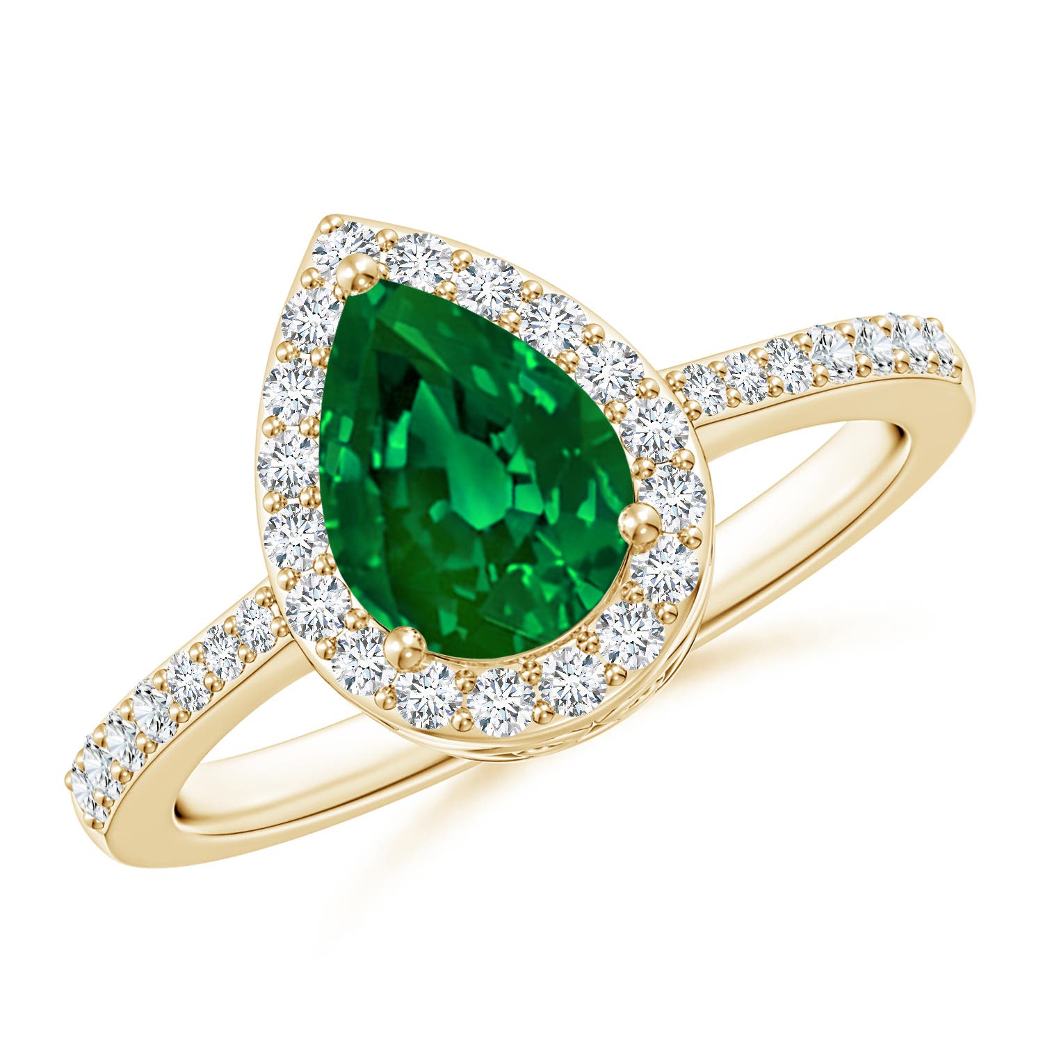 8x6mm Labgrown Prong-Set Pear Lab-Grown Emerald Engagement Ring with Diamond Halo in 18K Yellow Gold - main