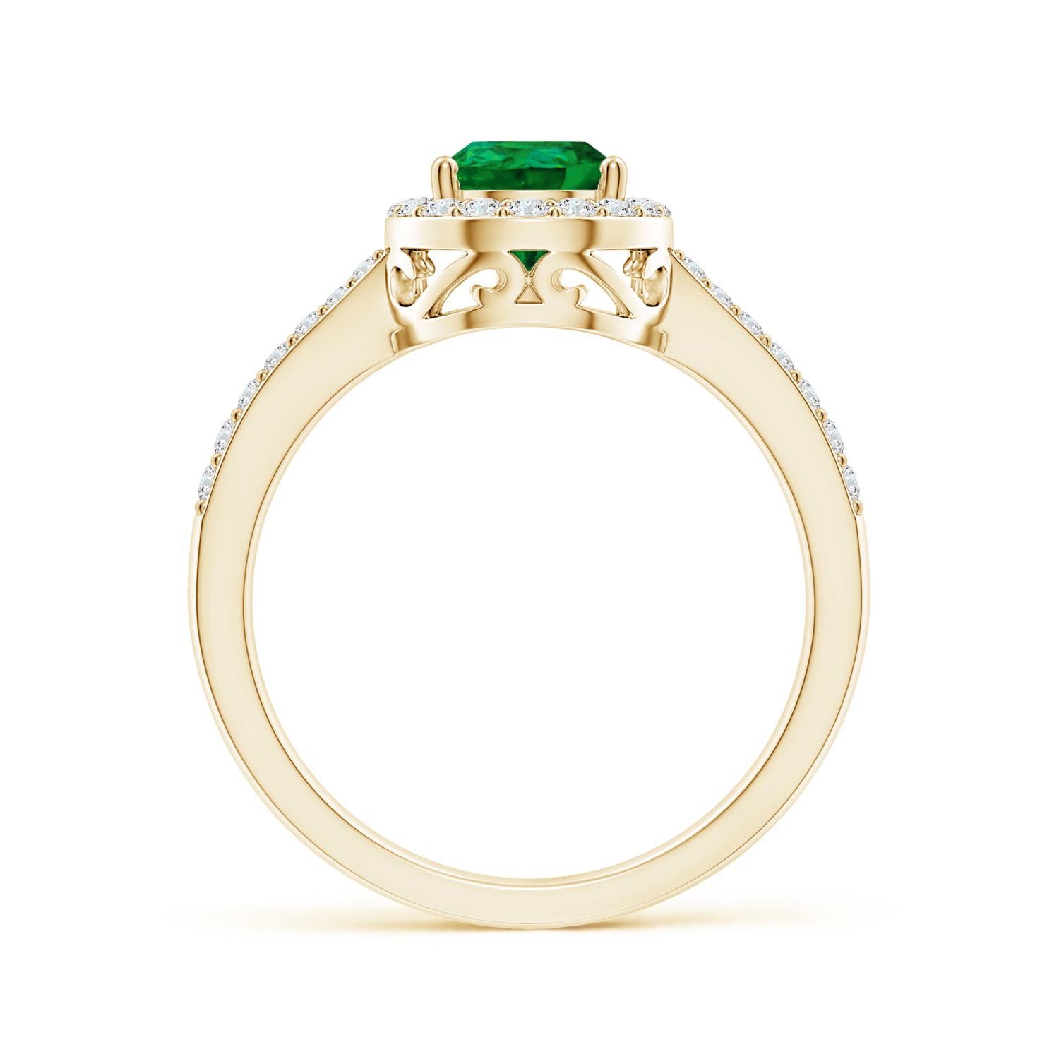 8x6mm Labgrown Prong-Set Pear Lab-Grown Emerald Engagement Ring with Diamond Halo in 18K Yellow Gold - side 1