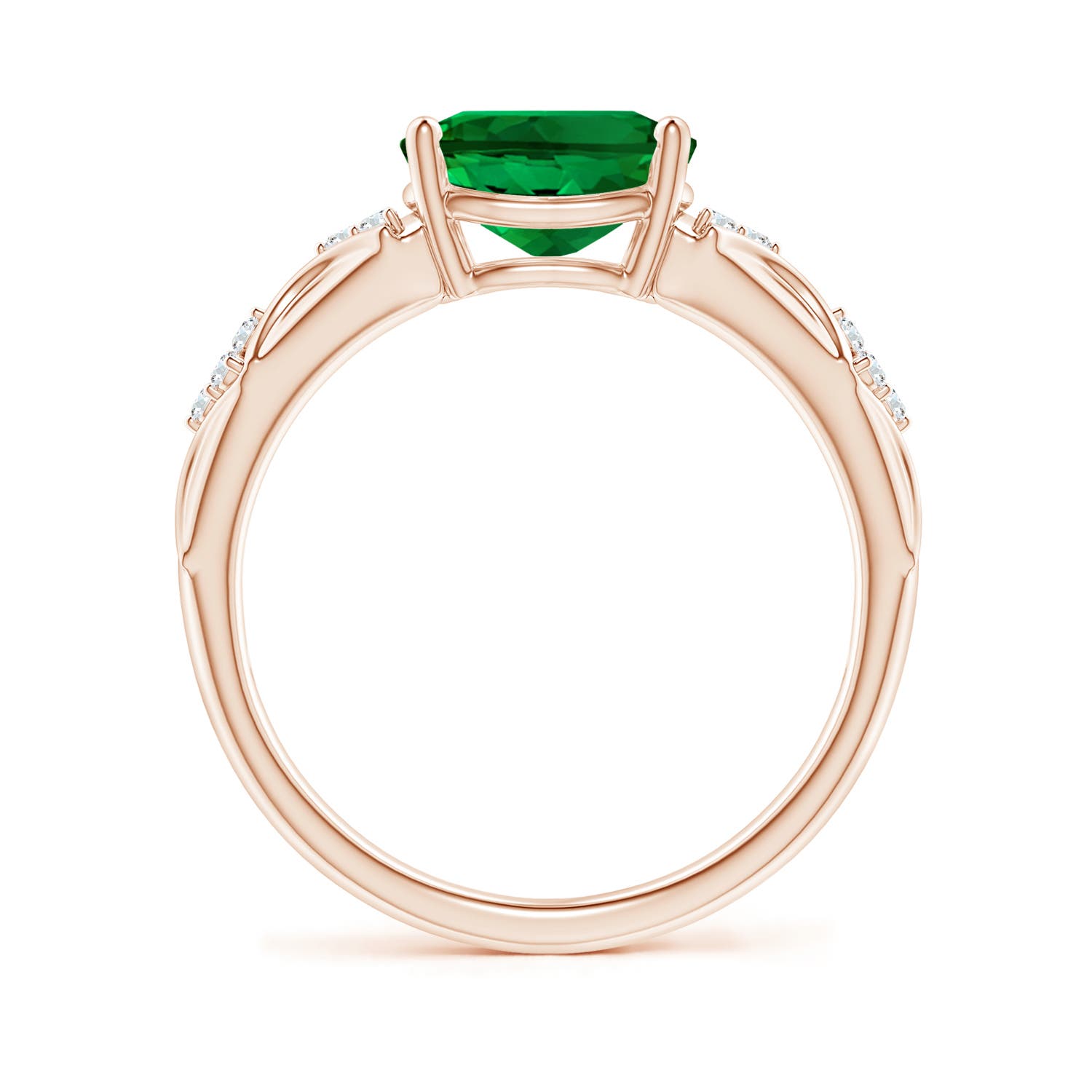 9x7mm Labgrown Lab-Grown Oval Emerald Vintage Style Engagement Ring with Diamond Accents in 18K Rose Gold - side 1