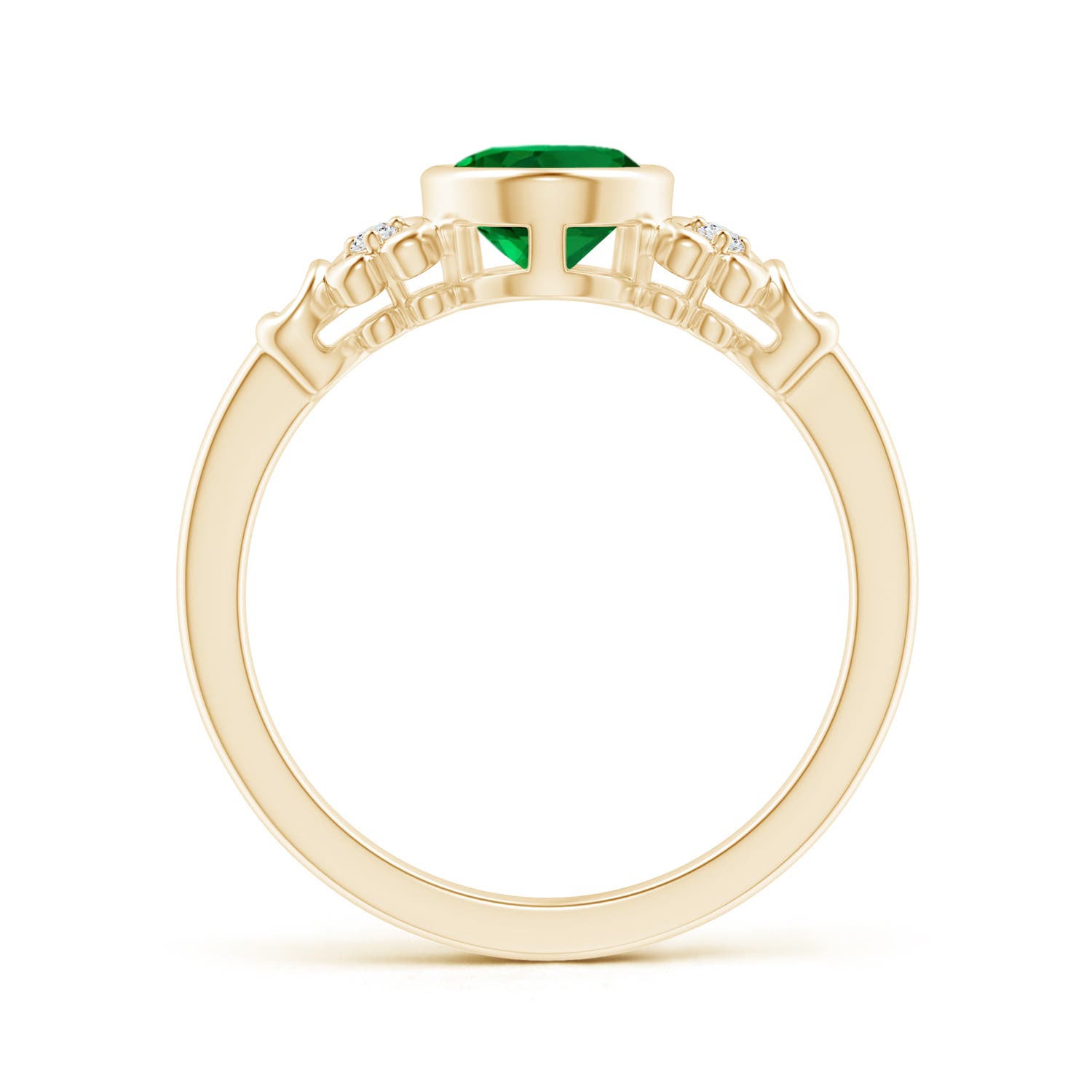 8x6mm Labgrown Lab-Grown Vintage Style Bezel-Set Oval Emerald Engagement Ring with Diamonds in 18K Yellow Gold - side