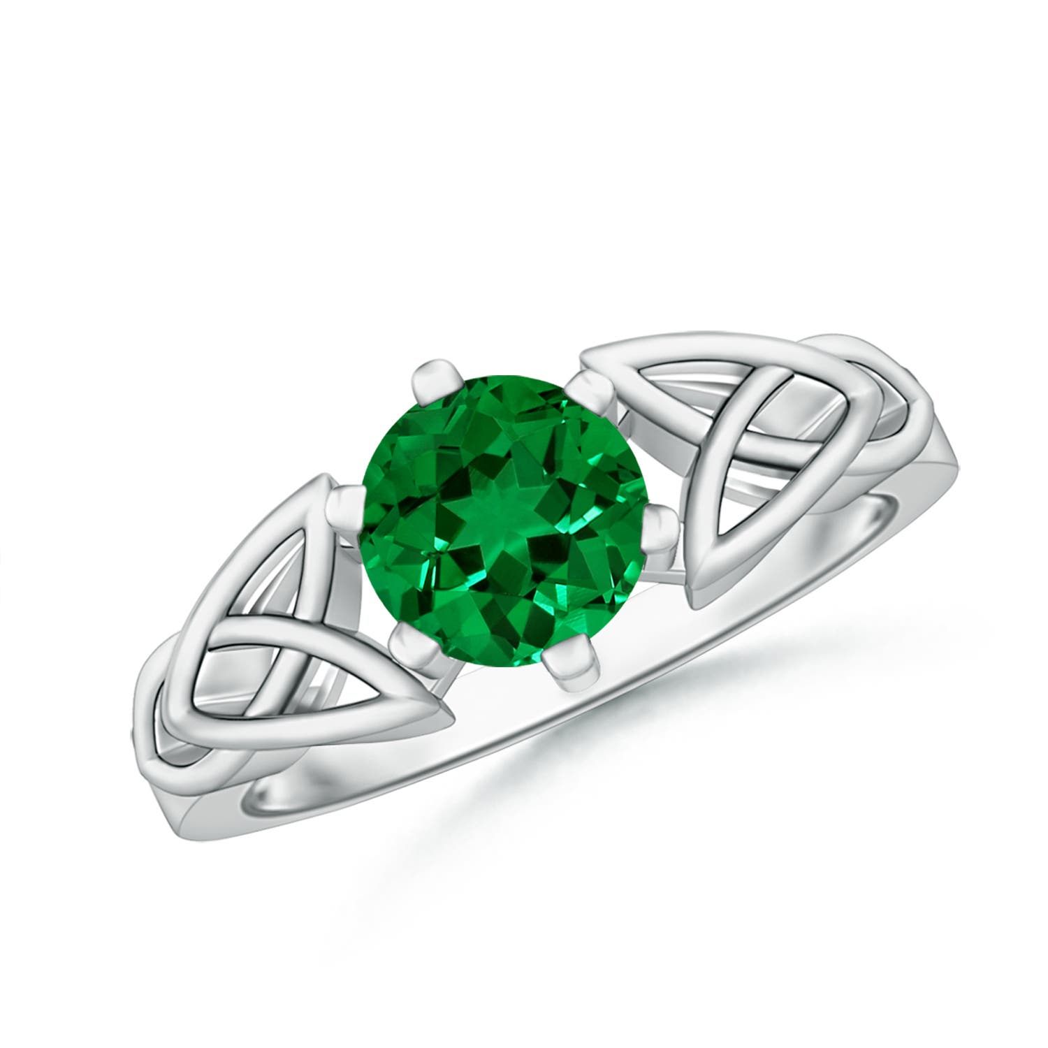 7mm Labgrown Lab-Grown Solitaire Round Emerald Celtic Knot Engagement Ring in White Gold - main