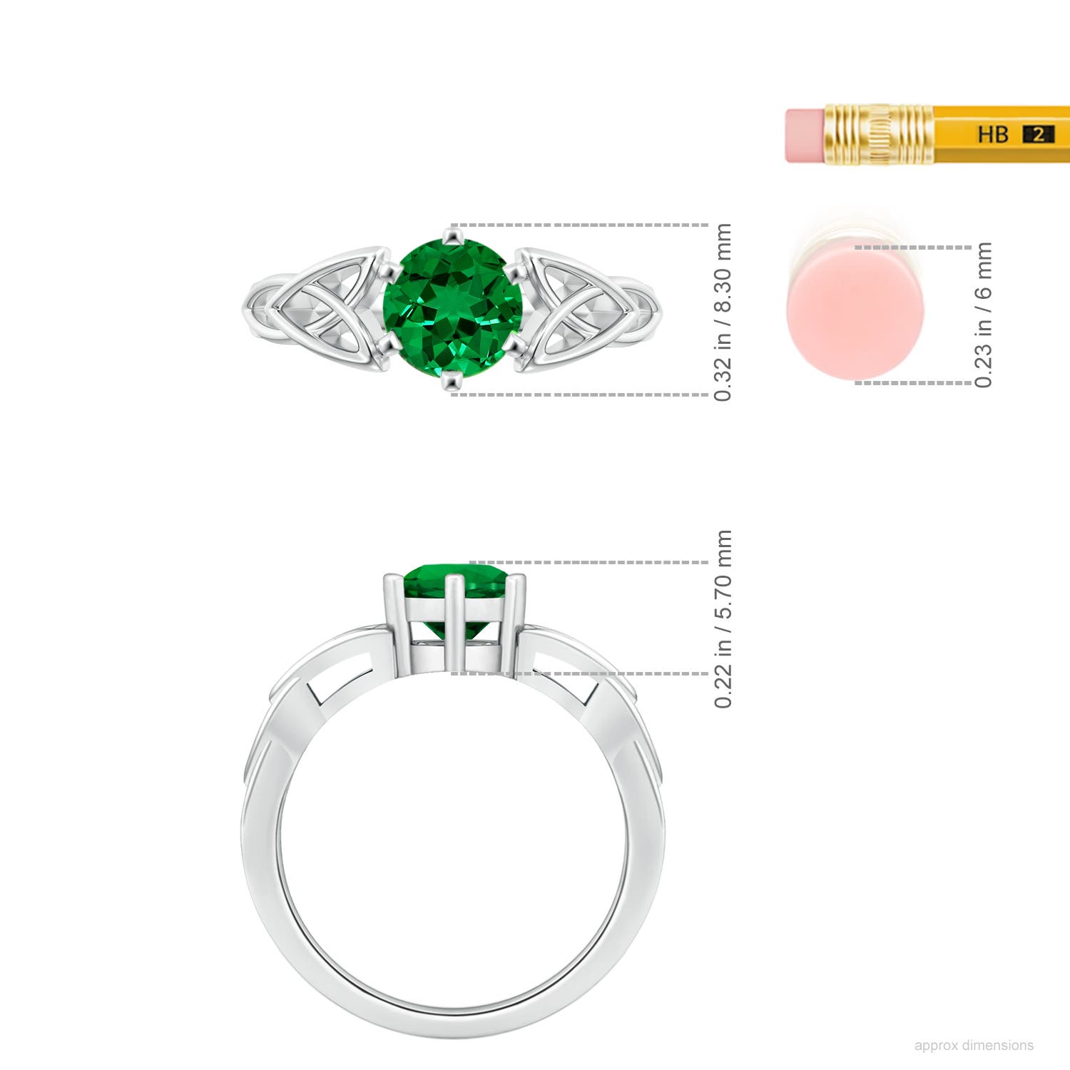 7mm Labgrown Lab-Grown Solitaire Round Emerald Celtic Knot Engagement Ring in White Gold - ruler - ruler
