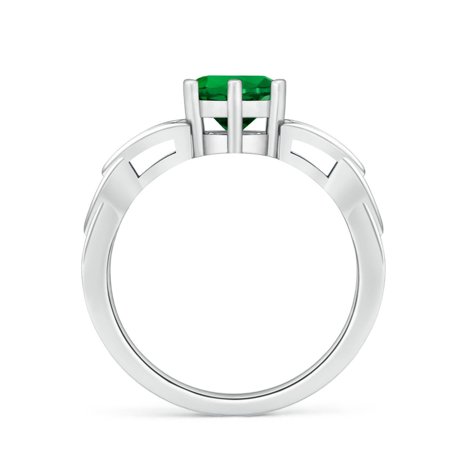 7mm Labgrown Lab-Grown Solitaire Round Emerald Celtic Knot Engagement Ring in White Gold - side 1 - side 3